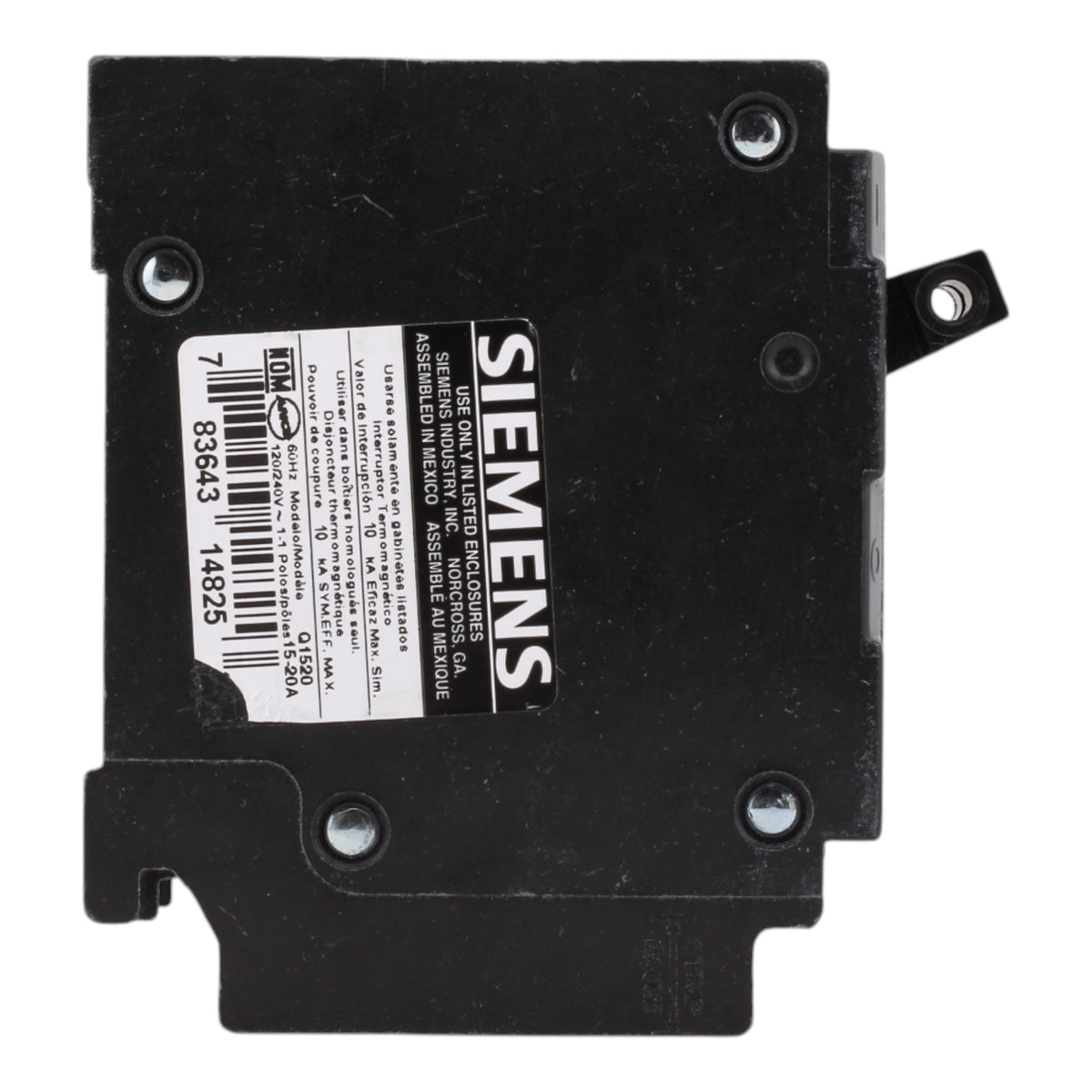 Siemens Q1520 15/20A 120V Duplex Thermal Magnetic Circuit Breaker, Plug-In, 10kA Interrupt, Type QT - Image 5