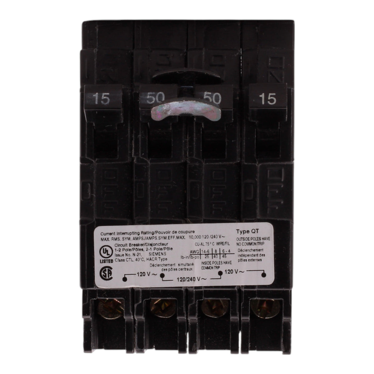 Siemens QT Q21550CT 15-50A 1P/2P 120/240V Triplex Circuit Breaker - Image 3