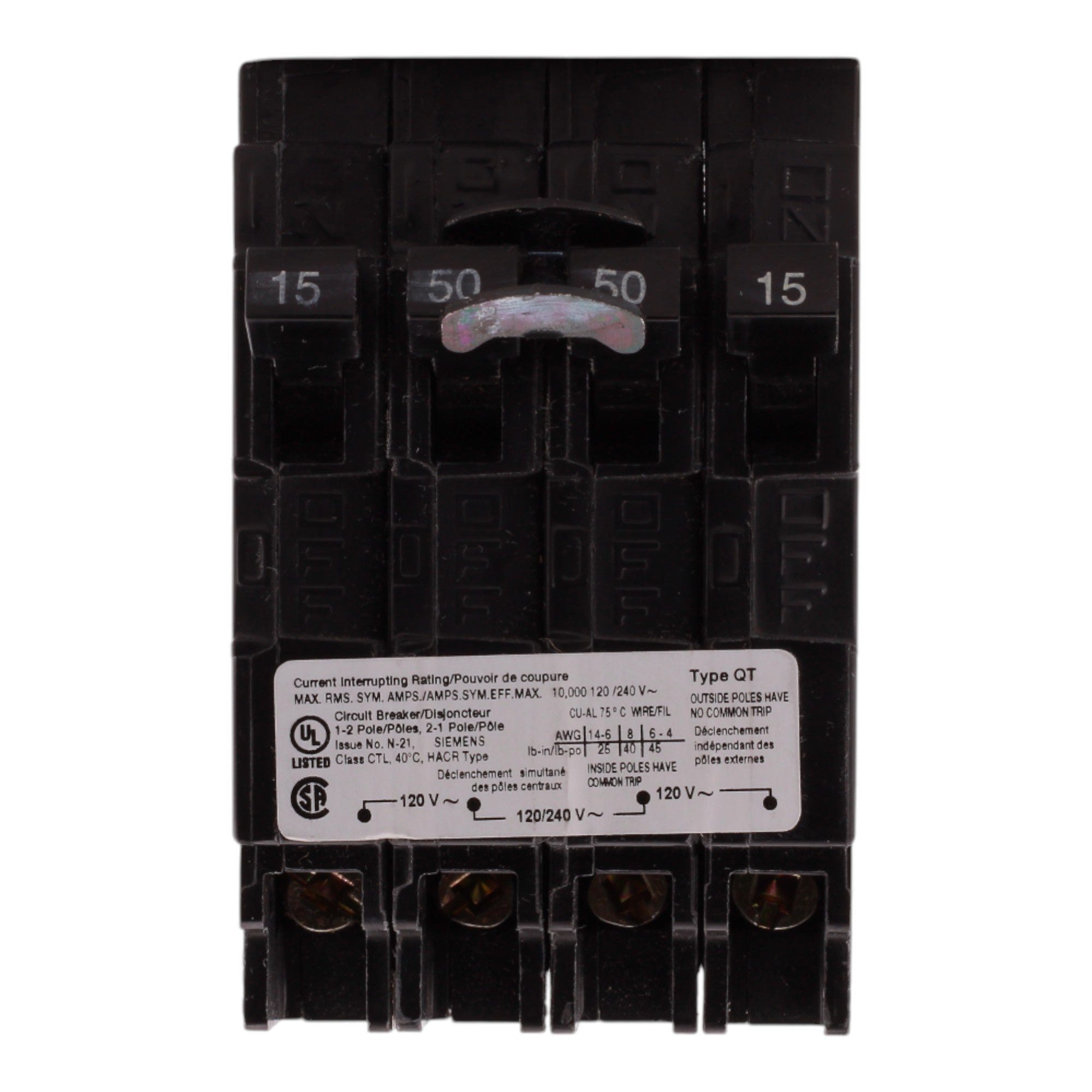 Siemens QT Q21550CT 15-50A 1P/2P 120/240V Triplex Circuit Breaker - Image 3