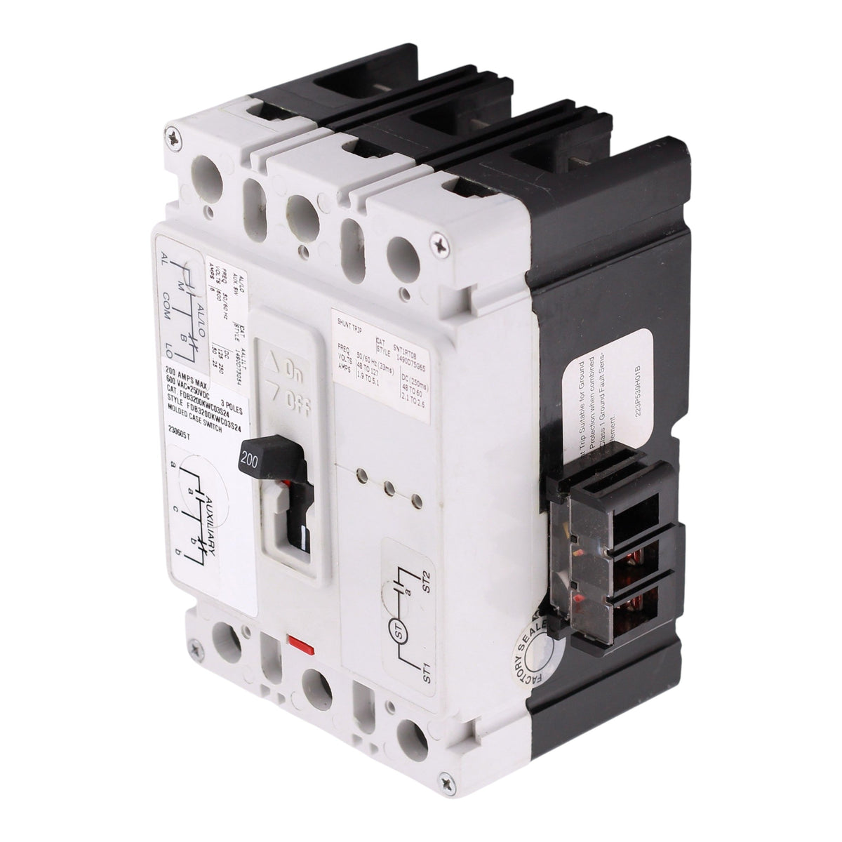 Eaton Series C, FDB3200KWC03S24, F-Frame, 200A, 3P, 600VAC/250VDC, Molded Case Switch, with Auxiliary Switch & Shunt Trip - Image 2