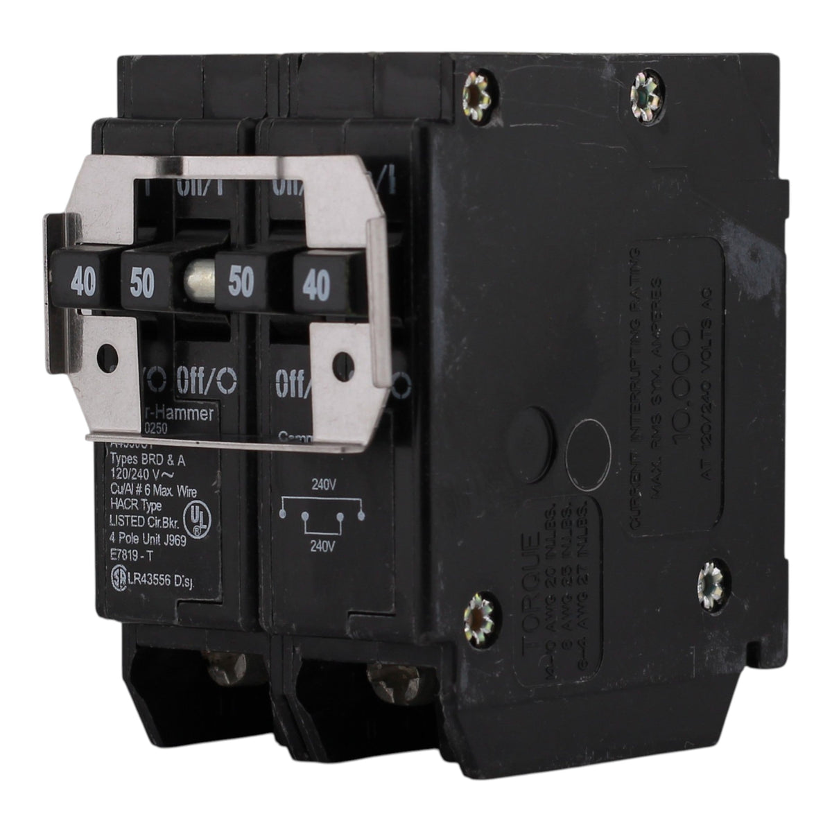 Eaton BR, BQC240250, 40A/50A, 4P, 120/240V, Quadplex, Circuit Breaker - Image 2