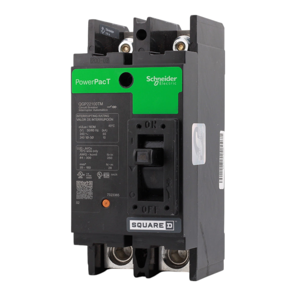 Square D PowerPacT QGP22100TM, 100A, 240V, 2-Pole Molded Case Circuit Breaker, Thermal Magnetic, 65kA, Lugs, for 240VAC Systems - Image 3