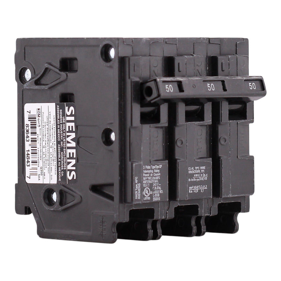 Siemens QP, Q350, 50A, 3P, 240V, Thermal Magnetic, Plug-In, Circuit Breaker