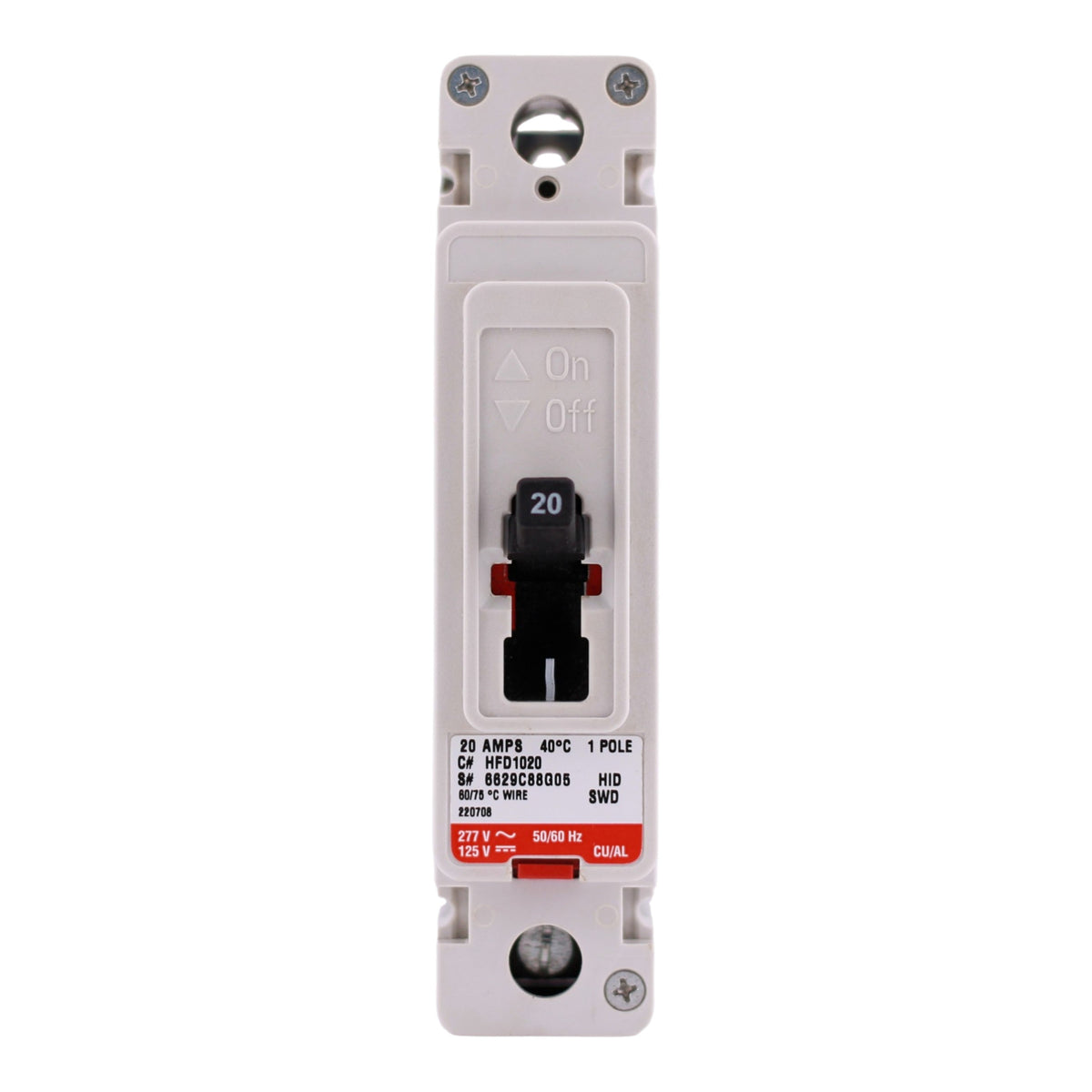 Eaton Series C, HFD1020, 20A, 1P, 277V, Bolt-On, MCCB - Image 3