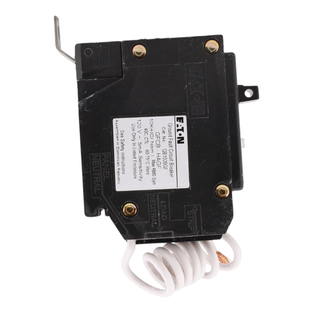 Eaton QB1020GF, 20A, 120/240V, 1-Pole GFCI Circuit Breaker, 5mA Trip, Bolt-On, for QB Load Centers - Image 3