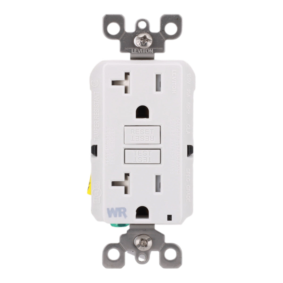 Leviton GFWT2-W, 20A, 125V, GFCI Receptacle, Weather-Resistant, Tamper-Resistant, Self-Test, LED Indicator, for Outdoor and Commercial Use