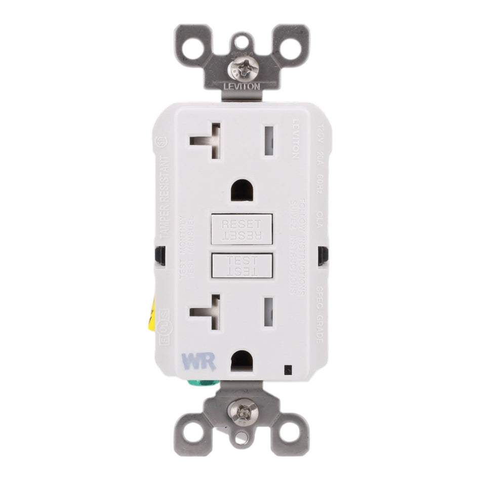 Leviton GFWT2-W, 20A, 125V, GFCI Receptacle, Weather-Resistant, Tamper-Resistant, Self-Test, LED Indicator, for Outdoor and Commercial Use