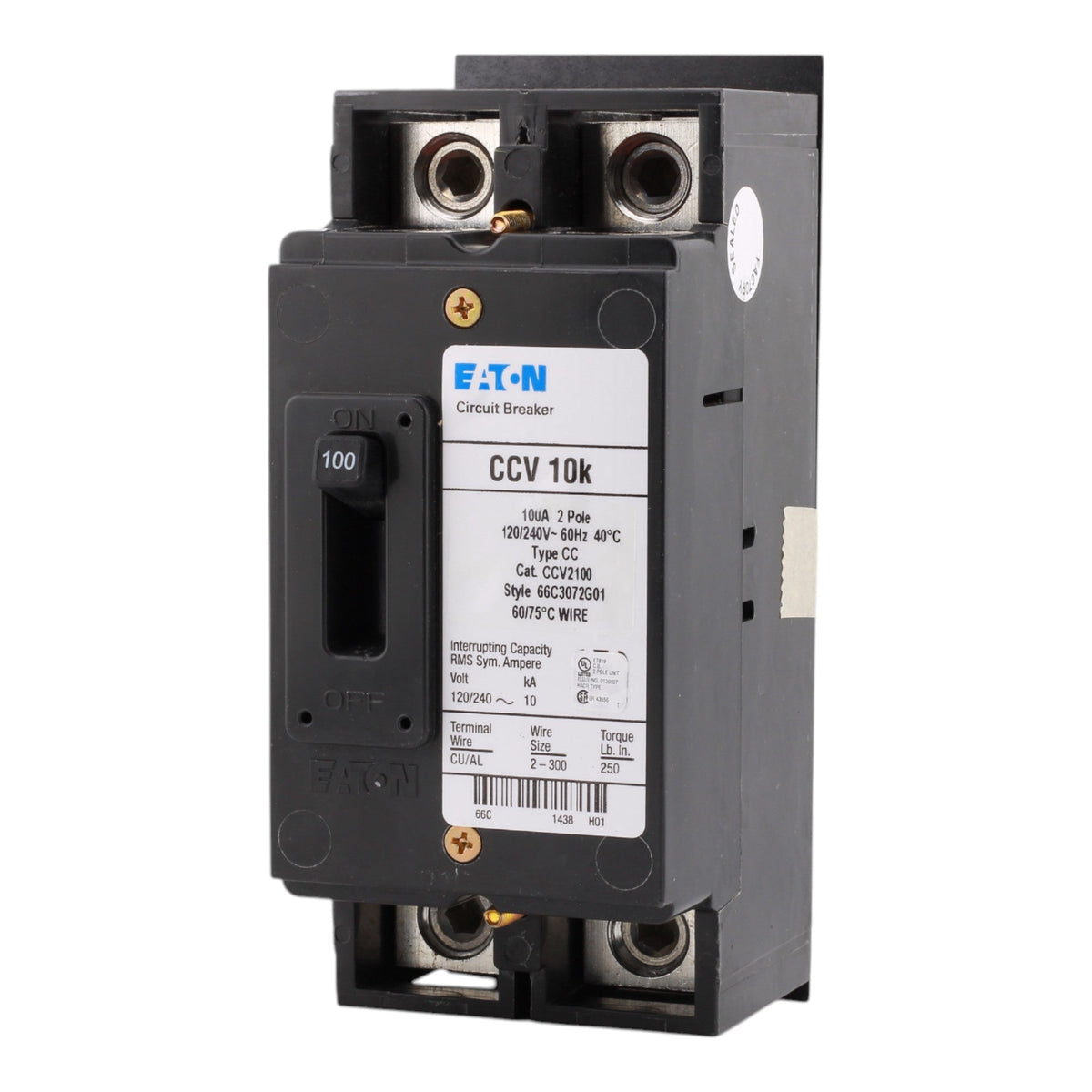 Eaton CCV2100, 100A, 120/240V, 2-Pole Tenant Main Circuit Breaker, 10 kAIC, for Type ECC Unit Enclosures - Image 3