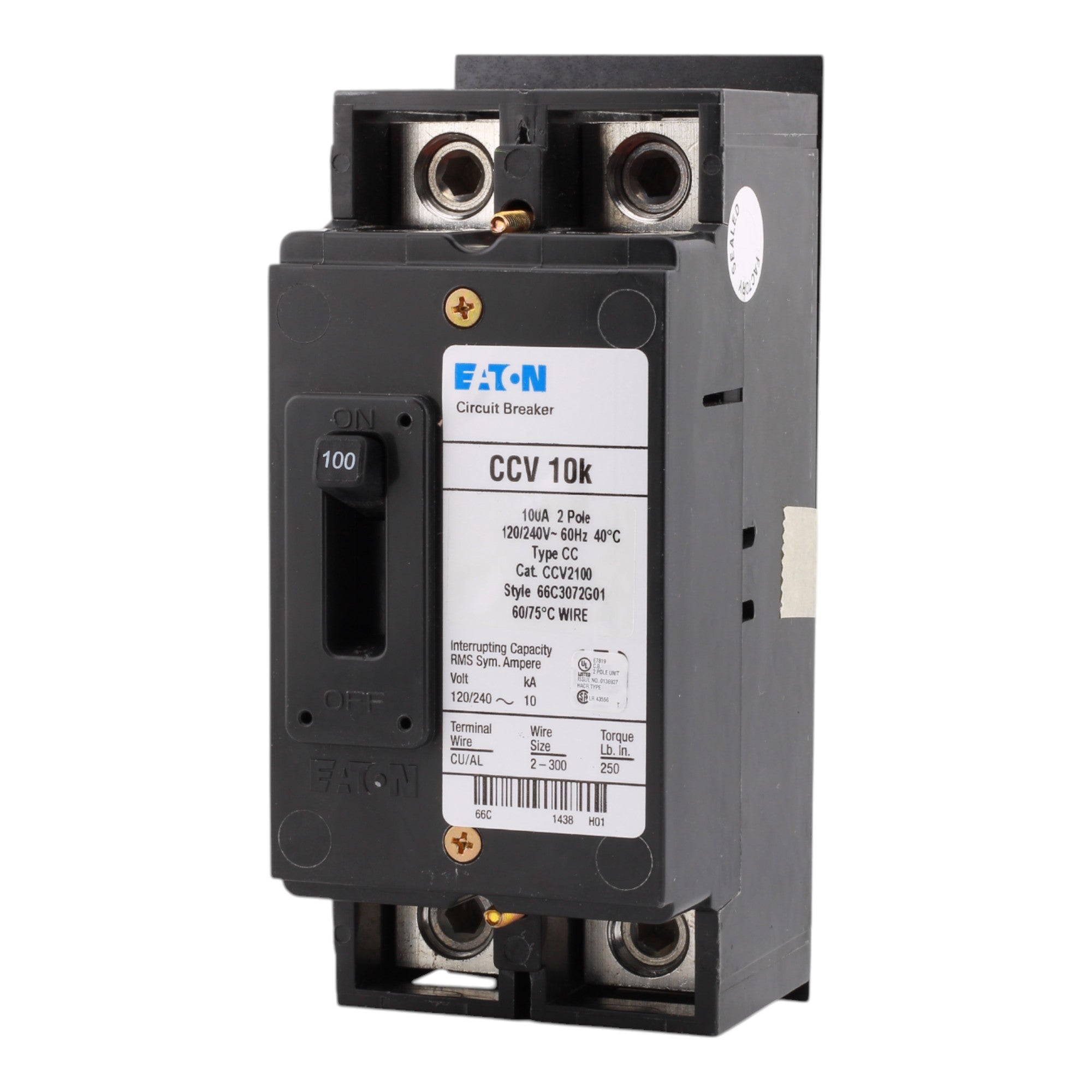 Eaton CCV2100, 100A, 120/240V, 2-Pole Tenant Main Circuit Breaker, 10 kAIC, for Type ECC Unit Enclosures - Image 3