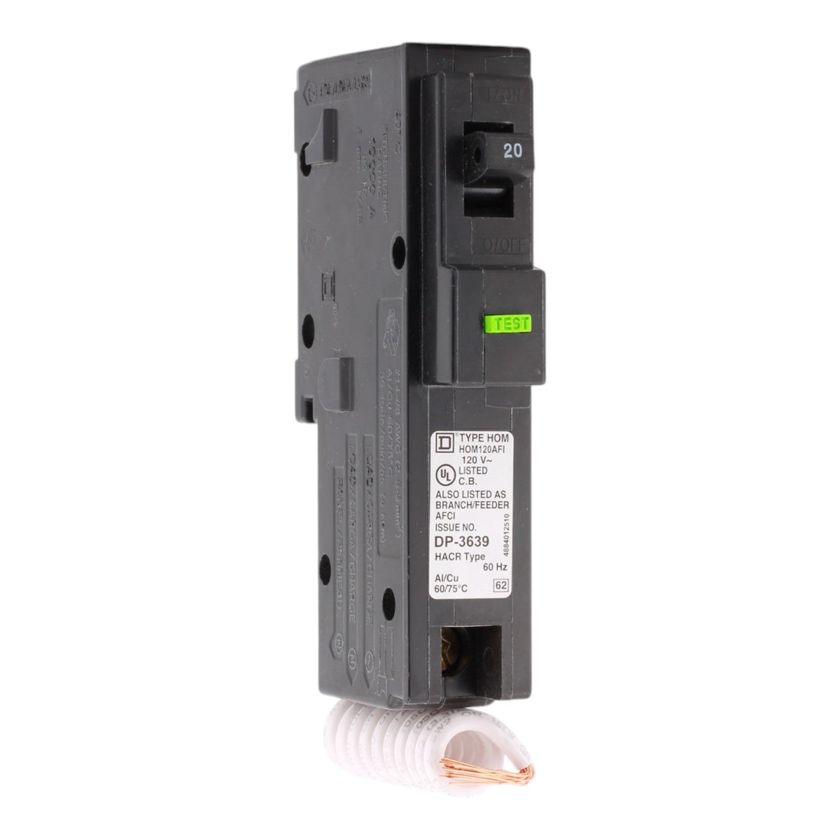 Square D HOM120AFI 20A 120V 1-pole AFCI Circuit Breaker Pigtail Neutral