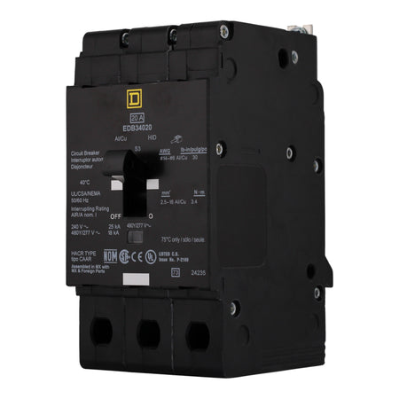 Square D E-Frame EDB34020 20A 3P 480Y/277V 25kA Bolt-On Circuit Breaker - Image 2