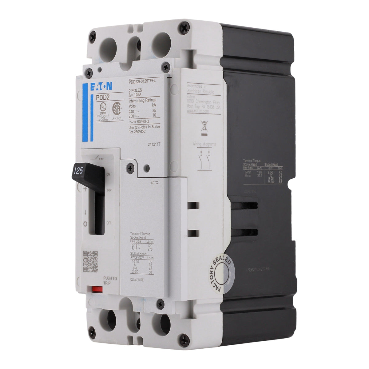 Eaton Power Defense PDD22F0125TFFL 125A 2P 240V 35kA Molded Case Circuit Breaker - Image 2