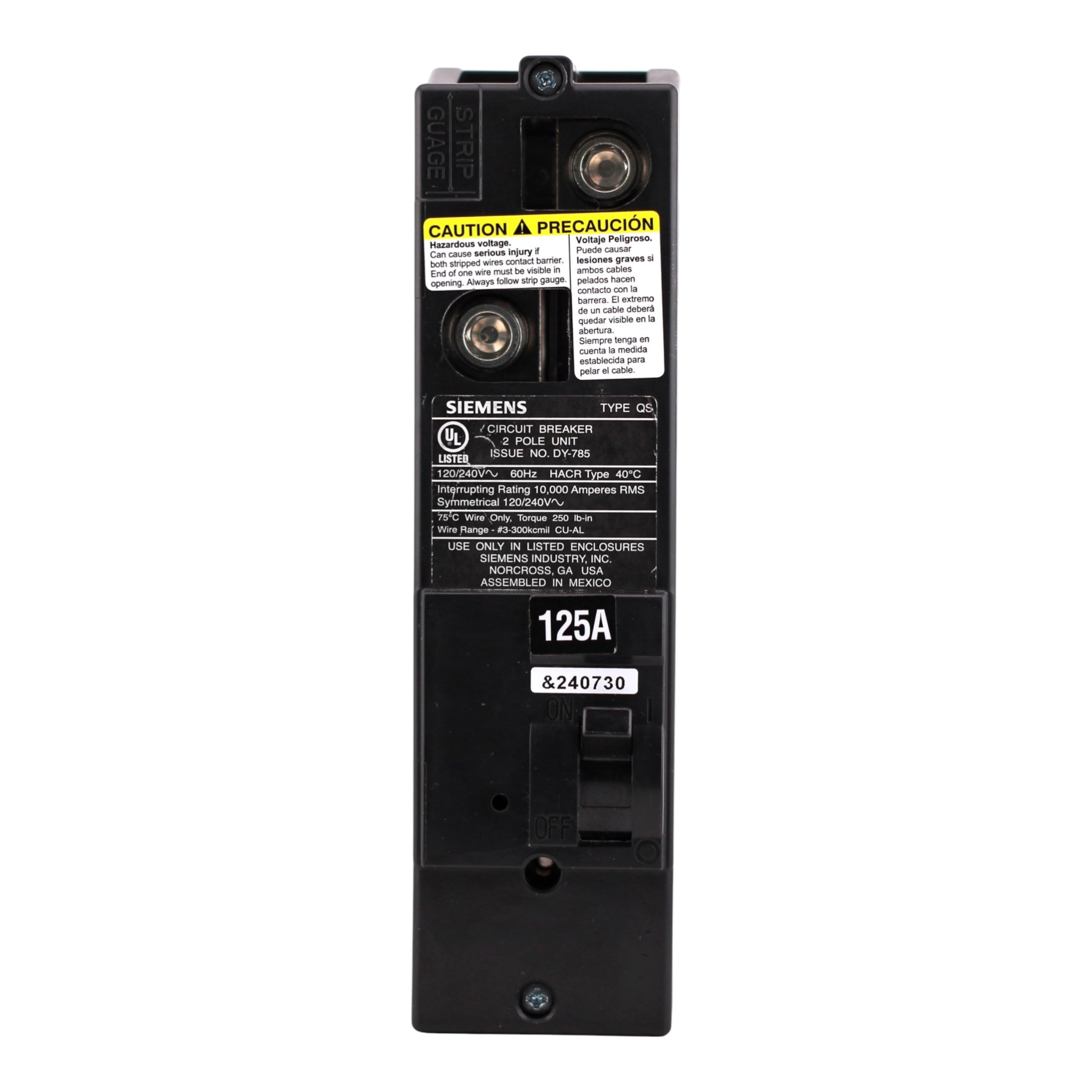 Siemens QS, QS2125, 125A, 2P, 120/240V, Thermal Magnetic, Main Circuit Breaker, Meter Load Center - Image 4