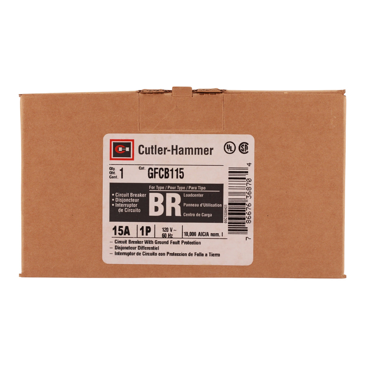 Eaton BR GFCB115 15A 1P 120V GFCI Pigtail Neutral Circuit Breaker - Image 3
