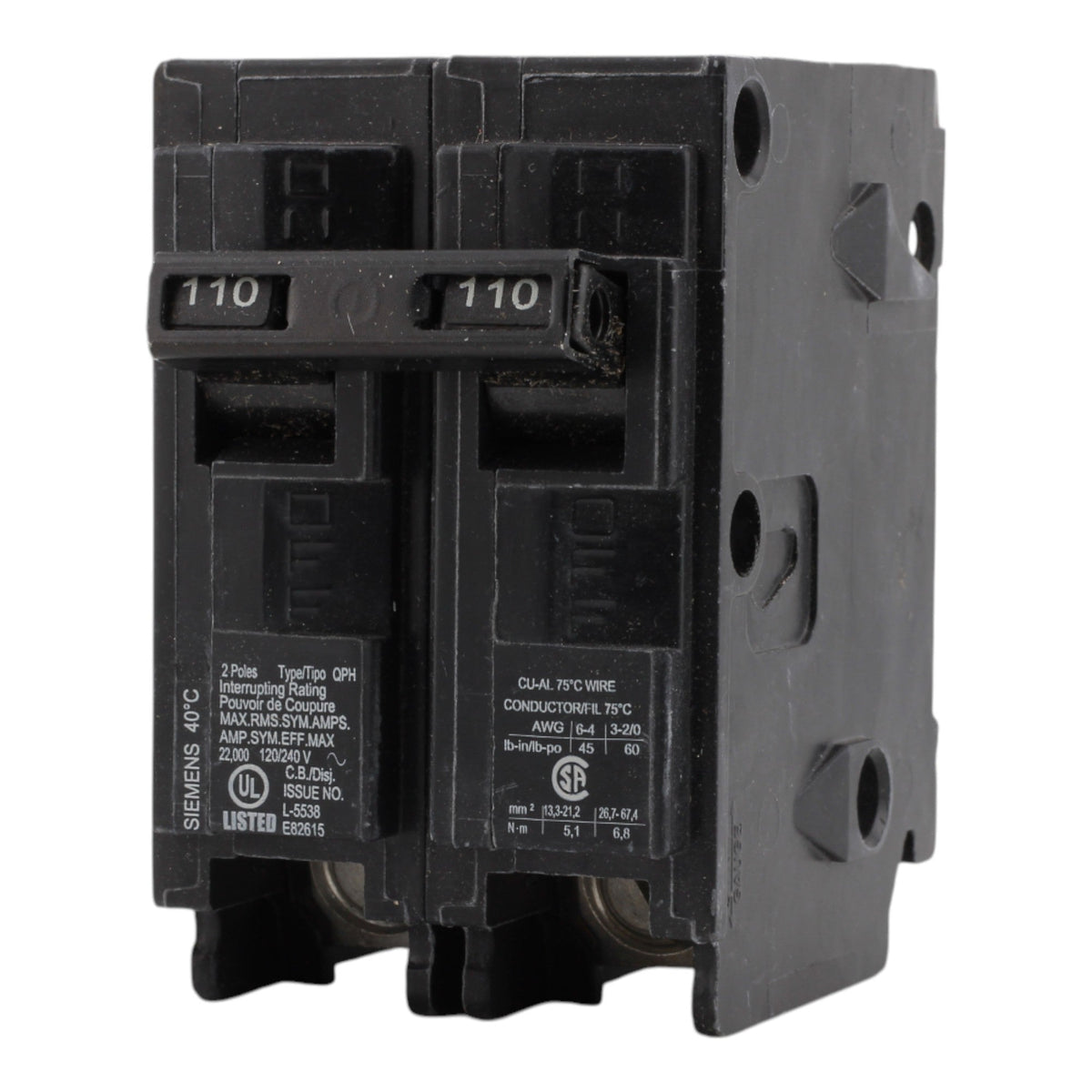 Siemens Q2110H 110A 2P 120/240V Thermal-Magnetic Circuit Breaker - Image 6