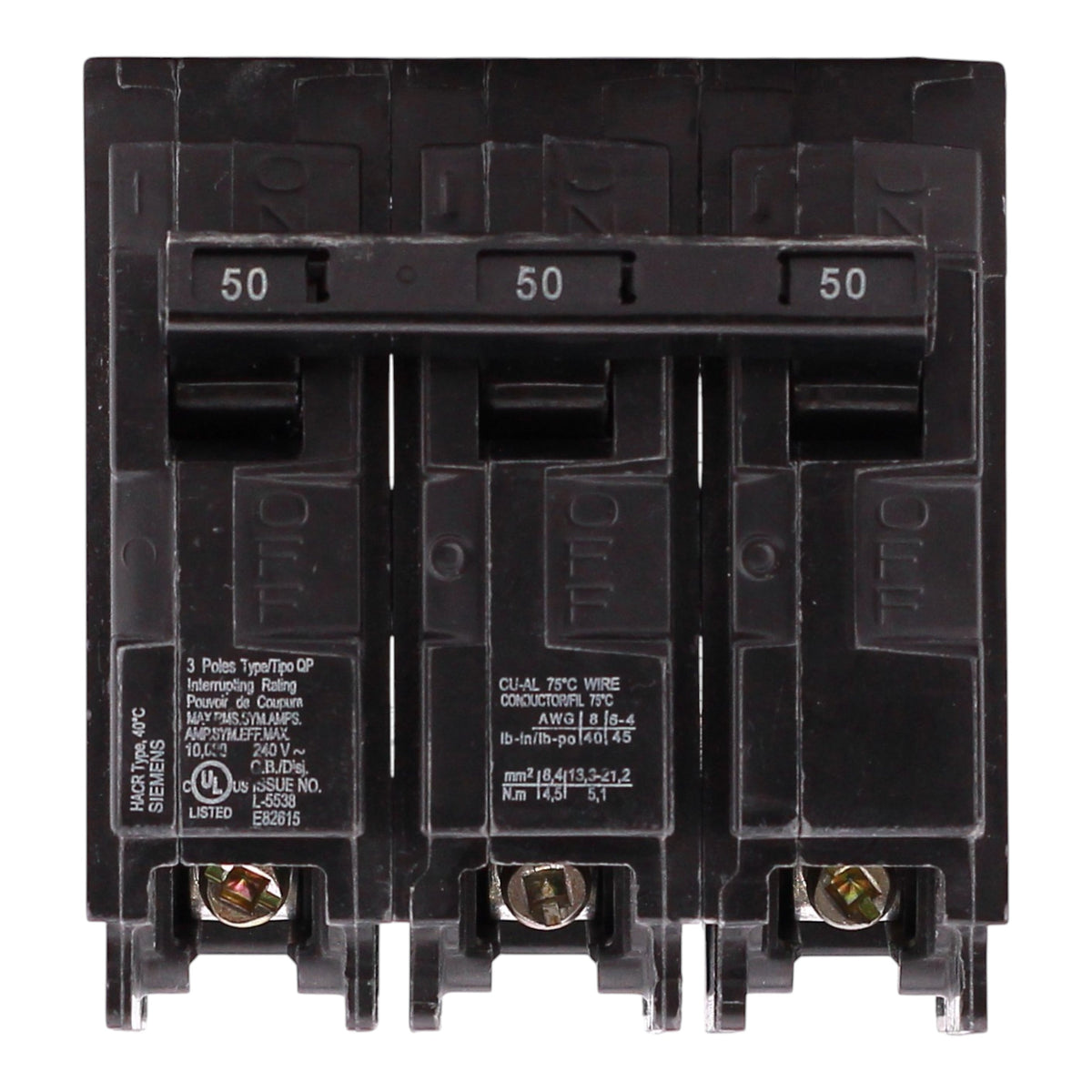 Siemens QP, Q350, 50A, 3P, 240V, Thermal Magnetic, Plug-In, Circuit Breaker - Image 3