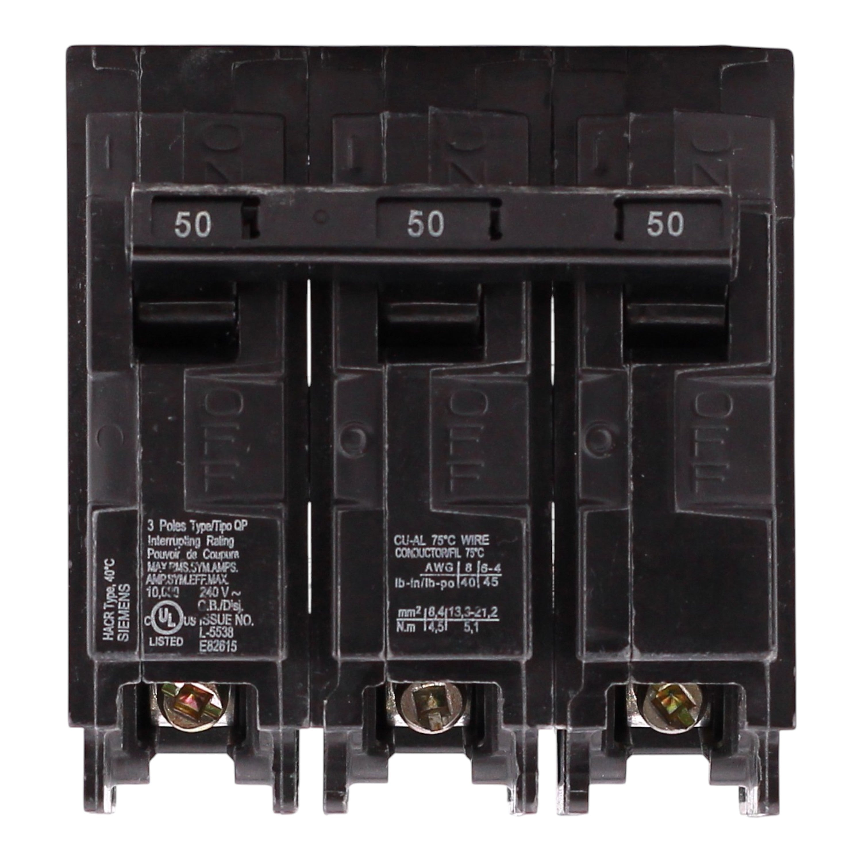 Siemens QP, Q350, 50A, 3P, 240V, Thermal Magnetic, Plug-In, Circuit Breaker - Image 3