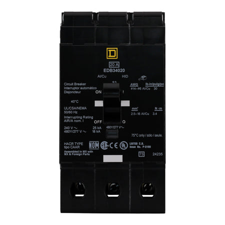 Square D E-Frame EDB34020 20A 3P 480Y/277V 25kA Bolt-On Circuit Breaker - Image 4