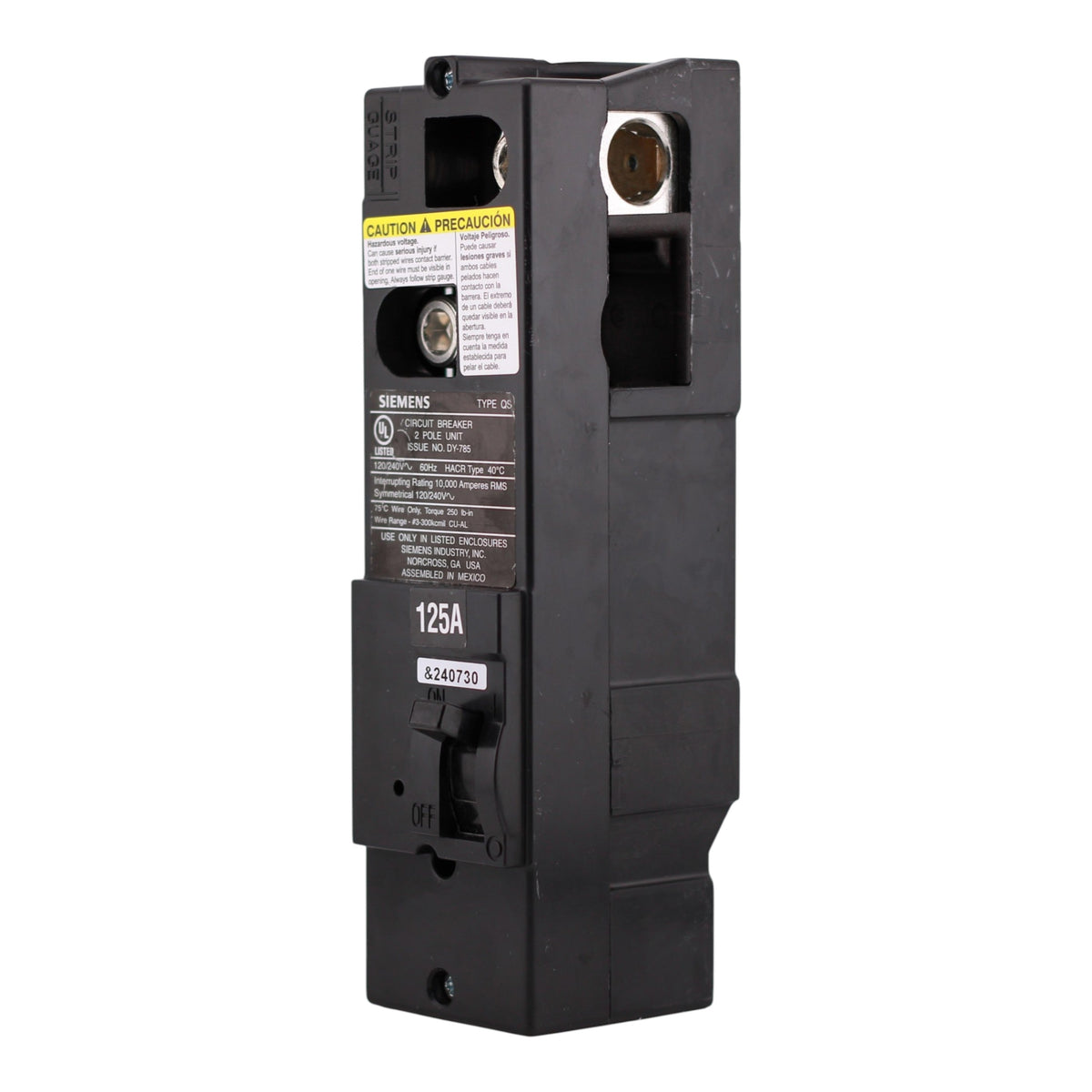 Siemens QS, QS2125, 125A, 2P, 120/240V, Thermal Magnetic, Main Circuit Breaker, Meter Load Center - Image 2