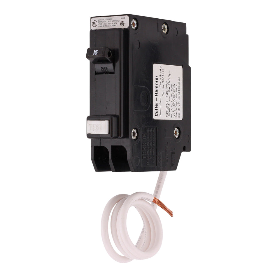 Eaton BR GFCB115 15A 1P 120V GFCI Pigtail Neutral Circuit Breaker - Image 2