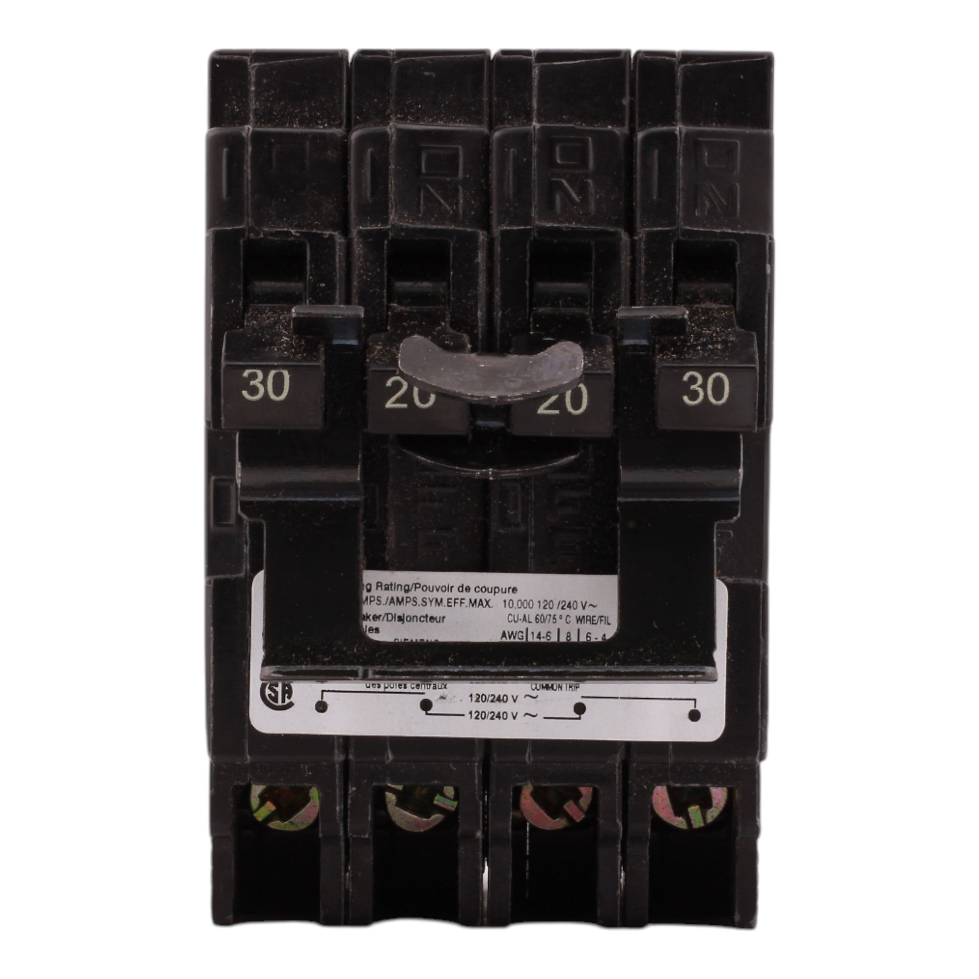 Siemens Q23020CT2 30A-20A 2P 120/240V Duplex Circuit Breaker - Image 2
