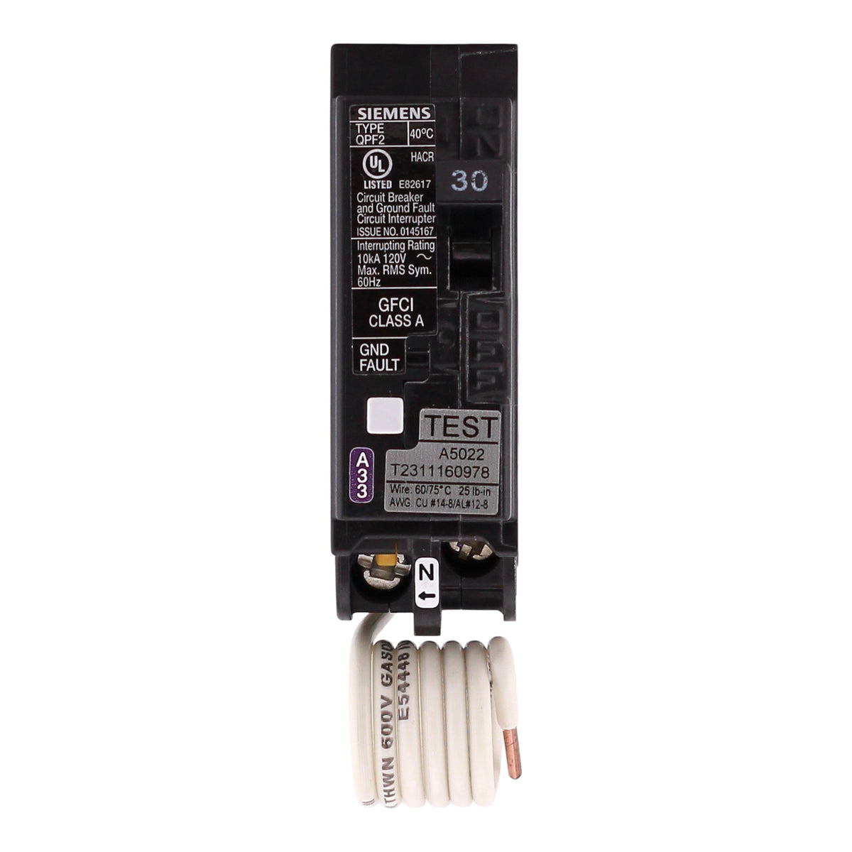 Siemens QPF2, QF130A, 30A, 1P, 120V, GFCI, Pigtail Neutral, Circuit Breaker - Image 4