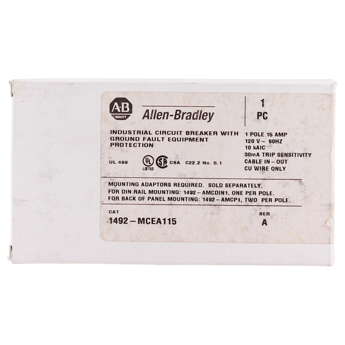 Allen-Bradley 1492-MC, 1492-MCEA115, 15A, 1P, 120V, GFEP, Panel Mount, Circuit Breaker - Image 2