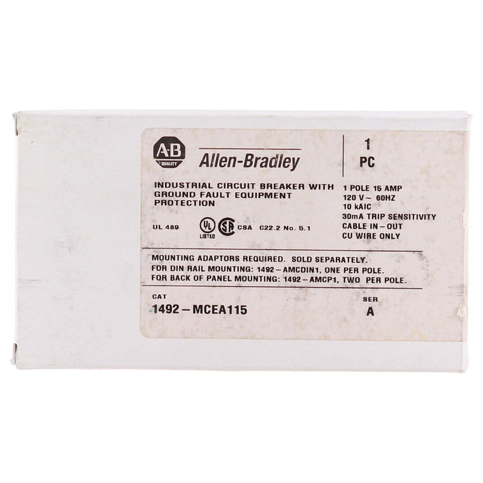 Allen-Bradley 1492-MC, 1492-MCEA115, 15A, 1P, 120V, GFEP, Panel Mount, Circuit Breaker - Image 2