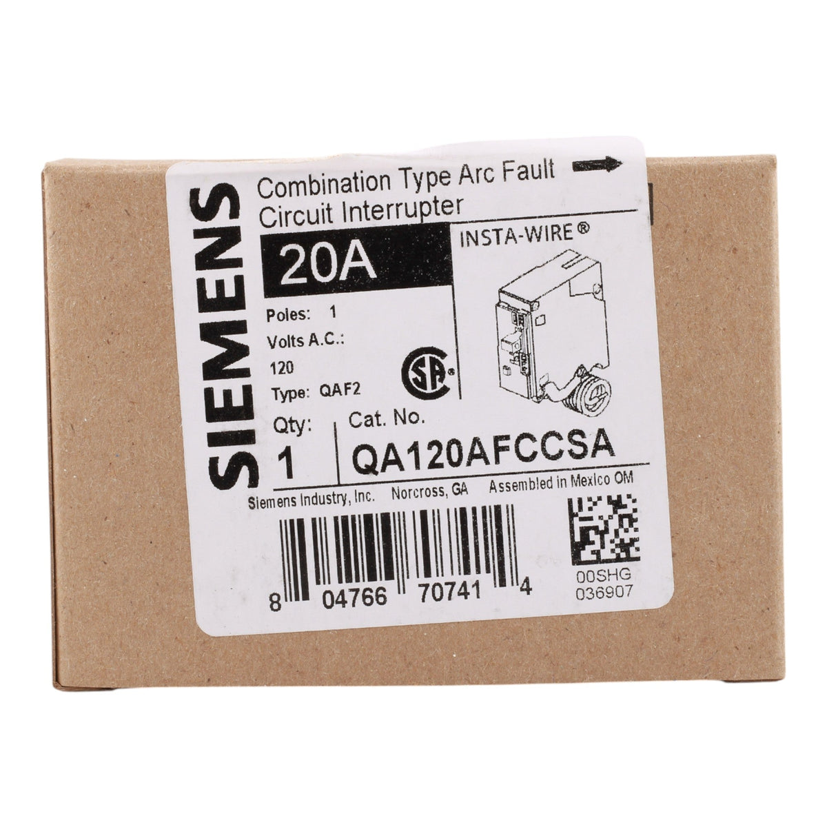 Siemens QA120AFCCSA 20A 1P 120V AFCI Circuit Breaker - Image 2