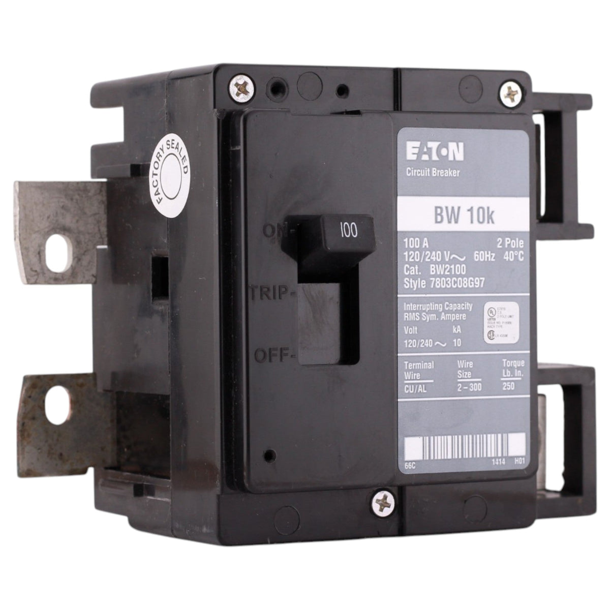 Eaton BW, BW2100, 100A, 2P, 120/240V, Thermal Magnetic, Main Circuit Breaker