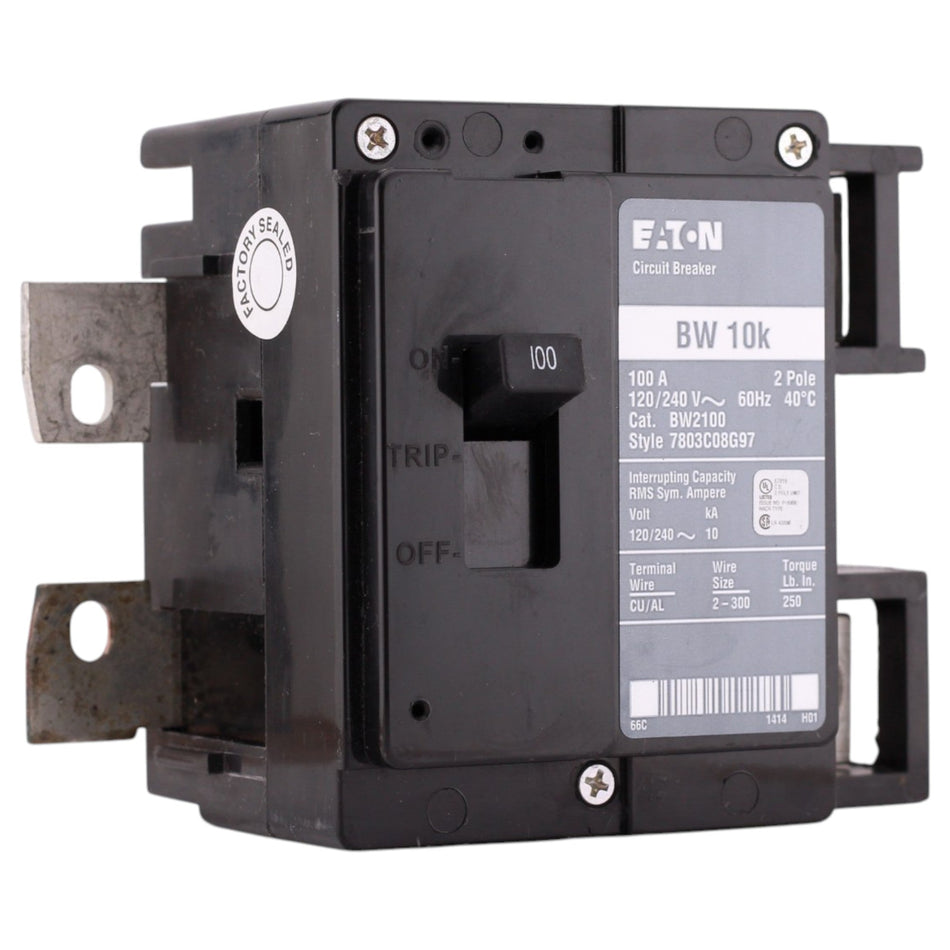 Eaton BW, BW2100, 100A, 2P, 120/240V, Thermal Magnetic, Main Circuit Breaker