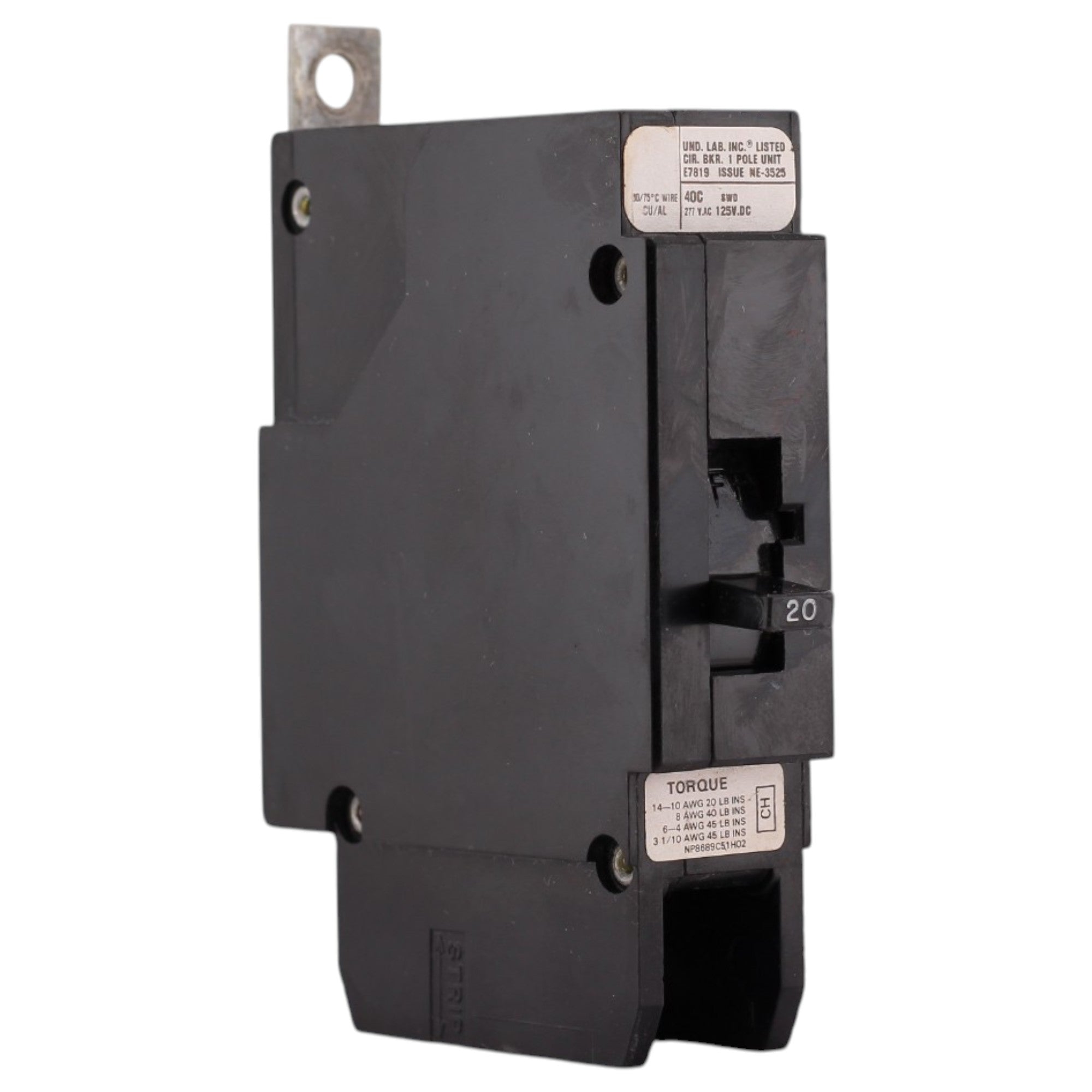 Challenger CH, CH1020, 20A, 1P, 277V, Bolt-On, Circuit Breaker