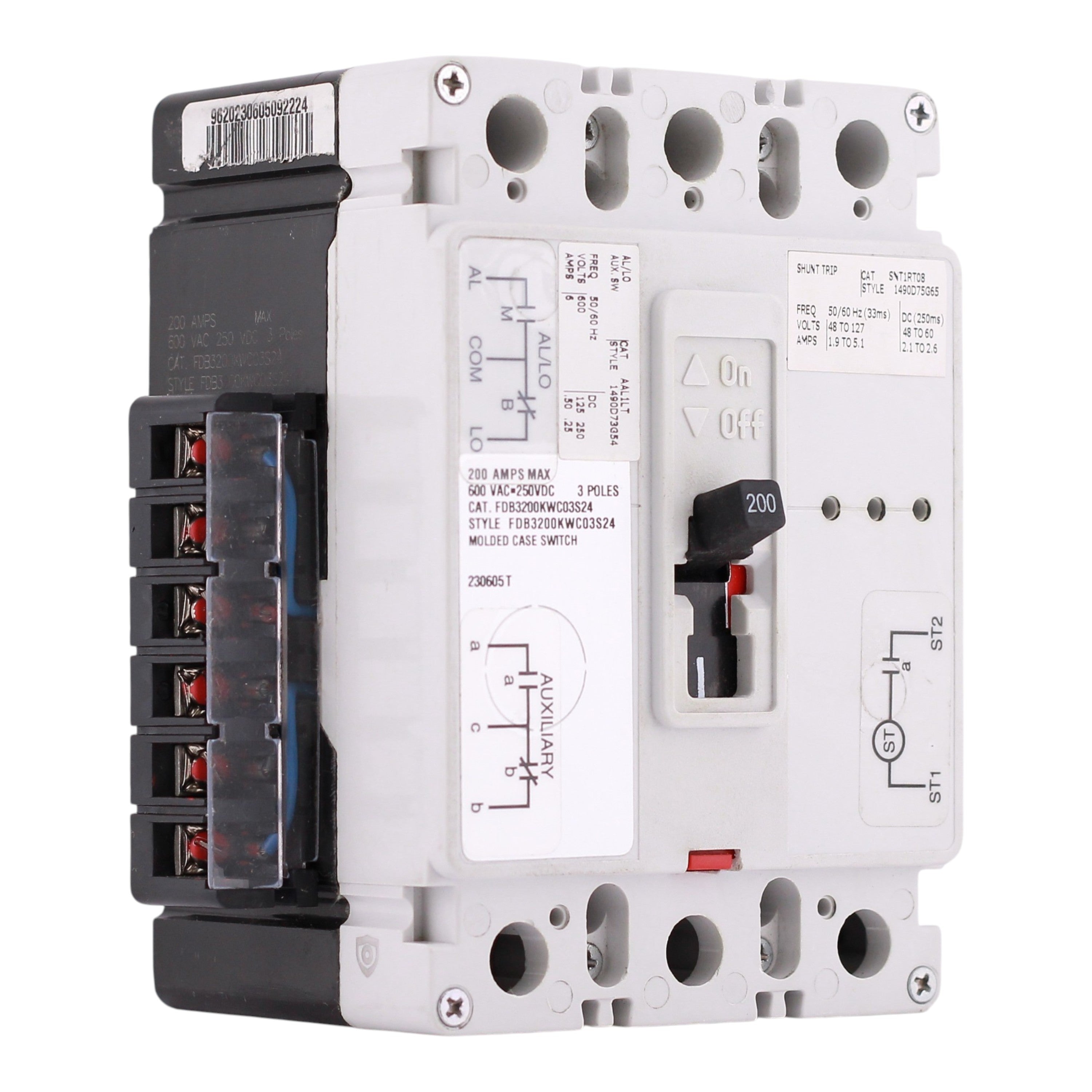 Eaton Series C, FDB3200KWC03S24, F-Frame, 200A, 3P, 600VAC/250VDC, Molded Case Switch, with Auxiliary Switch & Shunt Trip - Image 4