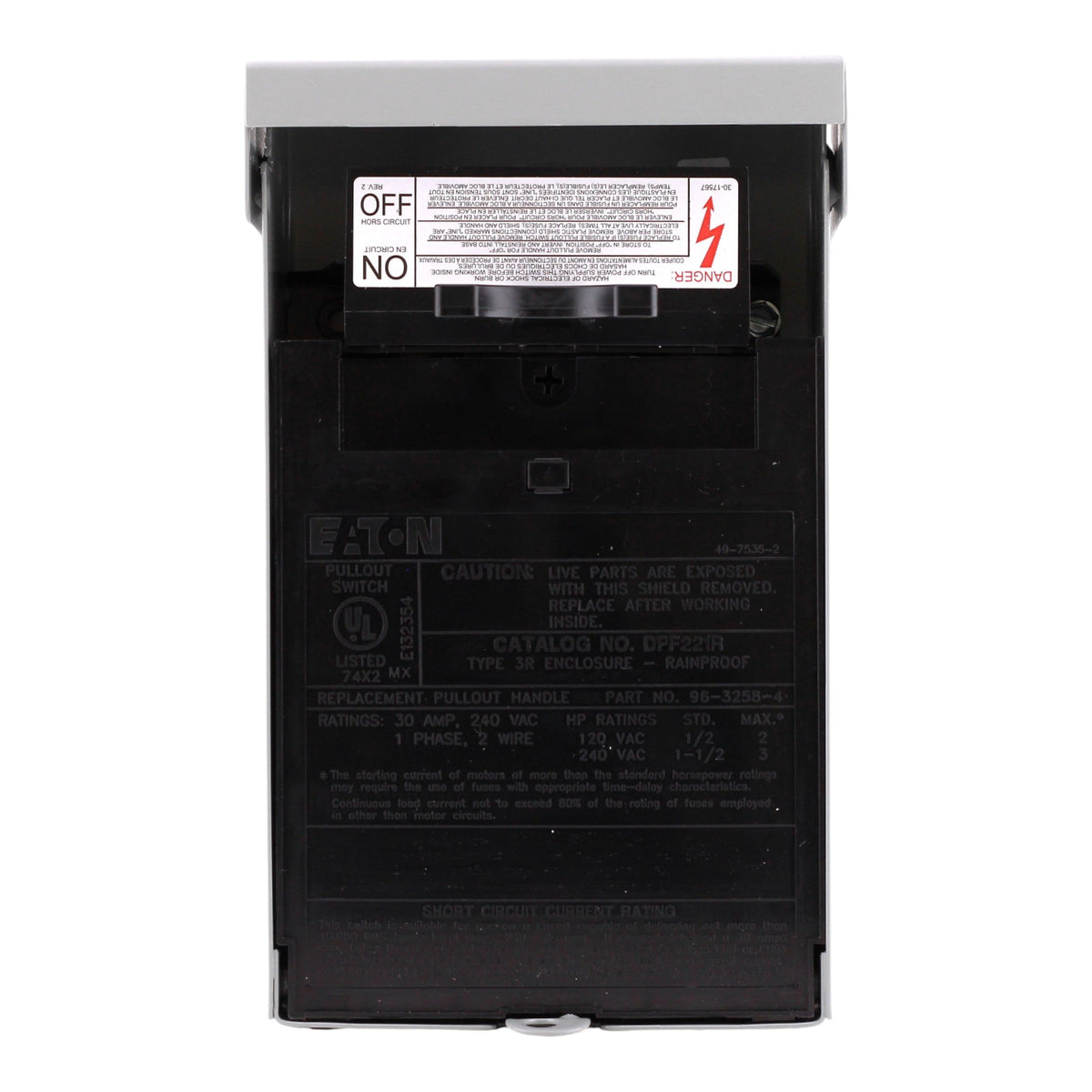 Eaton, DPF Series, DPF221RP, 30A, 2-Pole, 120/240V, Fused Pullout, AC Disconnect, NEMA 3R - Image 13