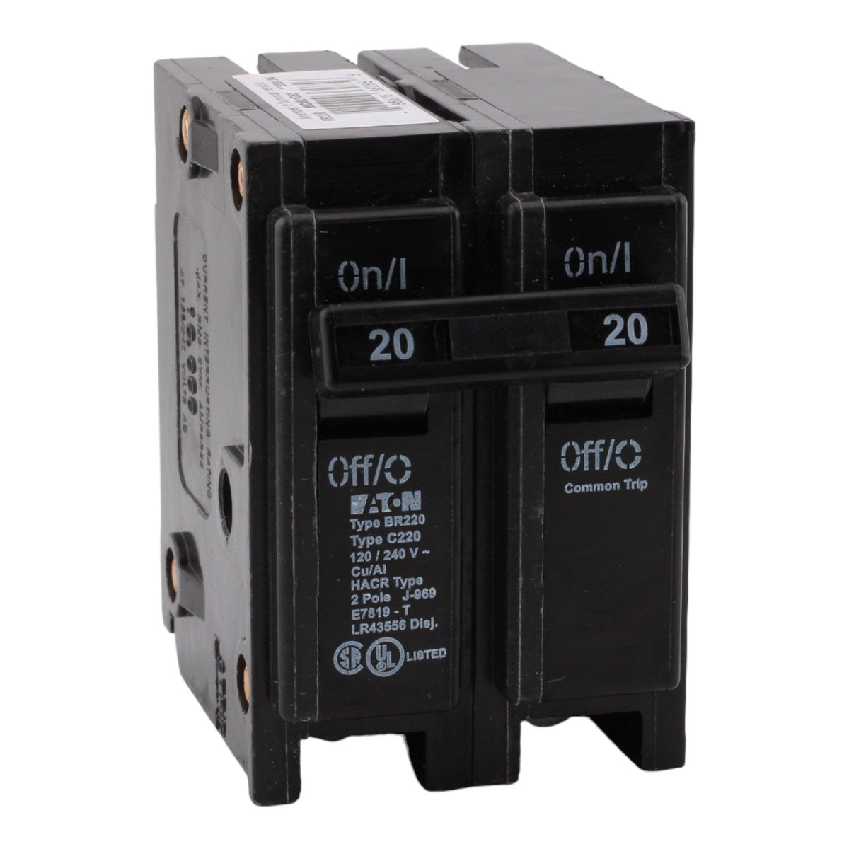 Eaton BR220 20A Double Pole 120/240V Thermal Magnetic Circuit Breaker, Plug-In, Type BR for BR Load Centers - Image 2