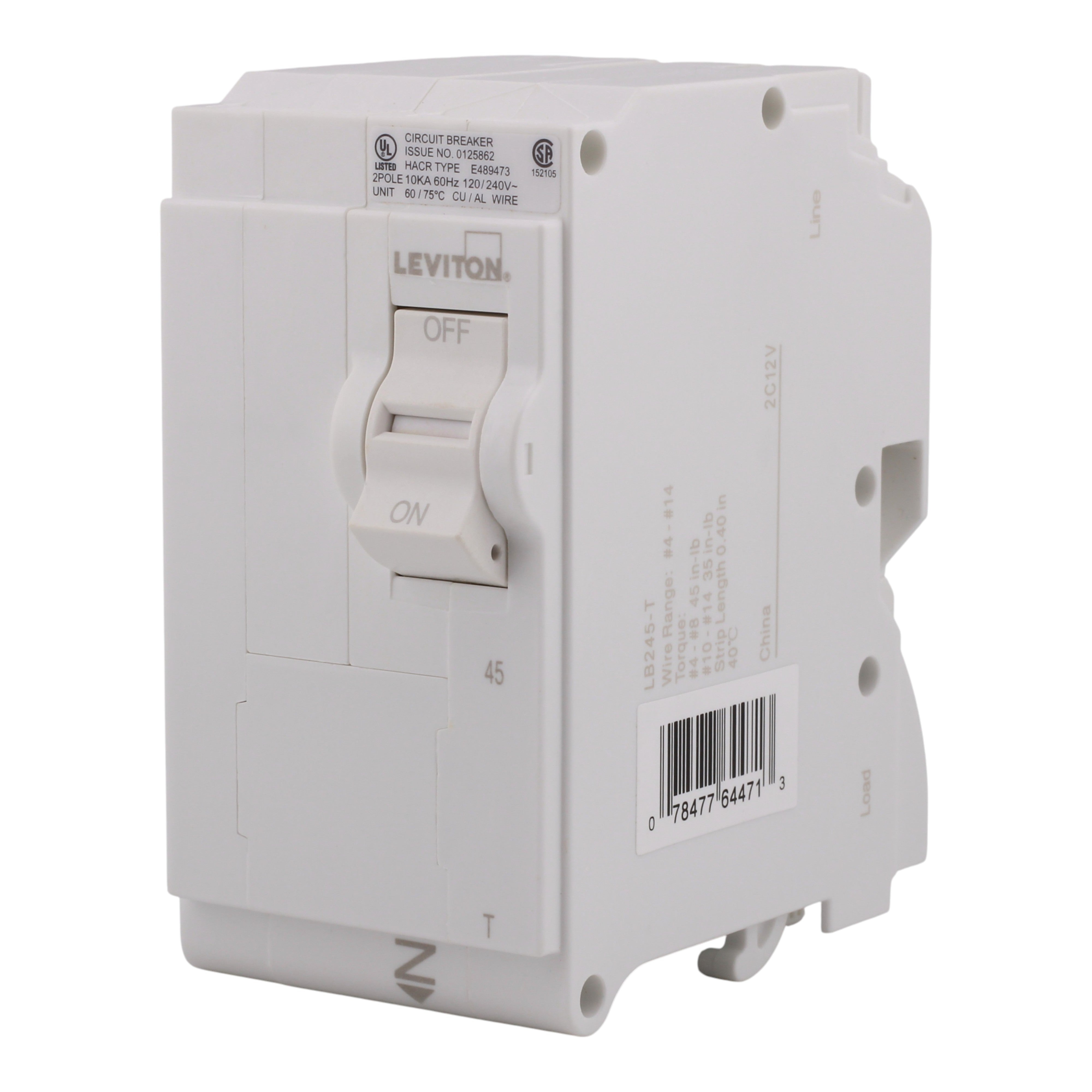 Leviton LB245-T 45A 2P 120/240V Standard Plug-On Neutral Circuit Breaker - Image 2