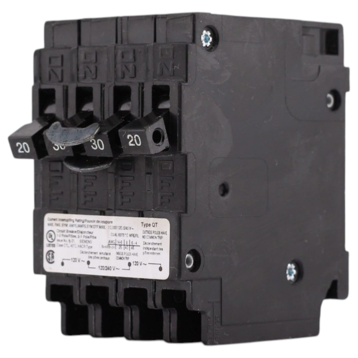 Siemens QT, Q22030CT, (2) 20A 1P, (1) 30A 2P, 120/240V, Triplex, Circuit Breaker - Image 3