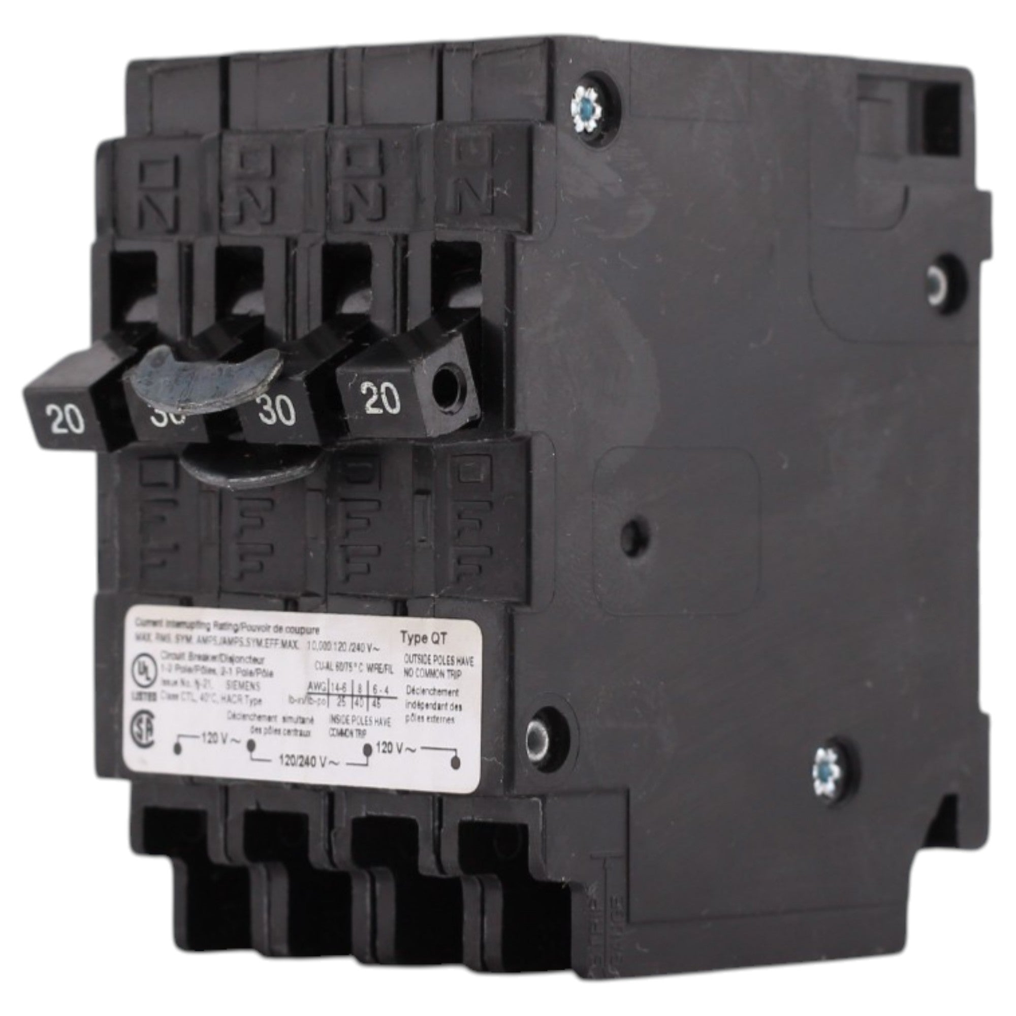 Siemens QT, Q22030CT, (2) 20A 1P, (1) 30A 2P, 120/240V, Triplex, Circuit Breaker - Image 3