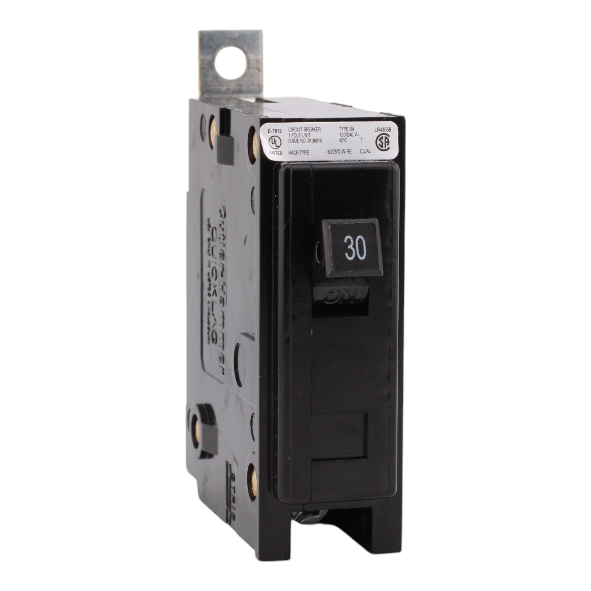Eaton BAB1030, 30A, 120/240V, 1-Pole, 10kAIC, Quicklag Industrial Thermal-Magnetic Circuit Breaker, Bolt-On