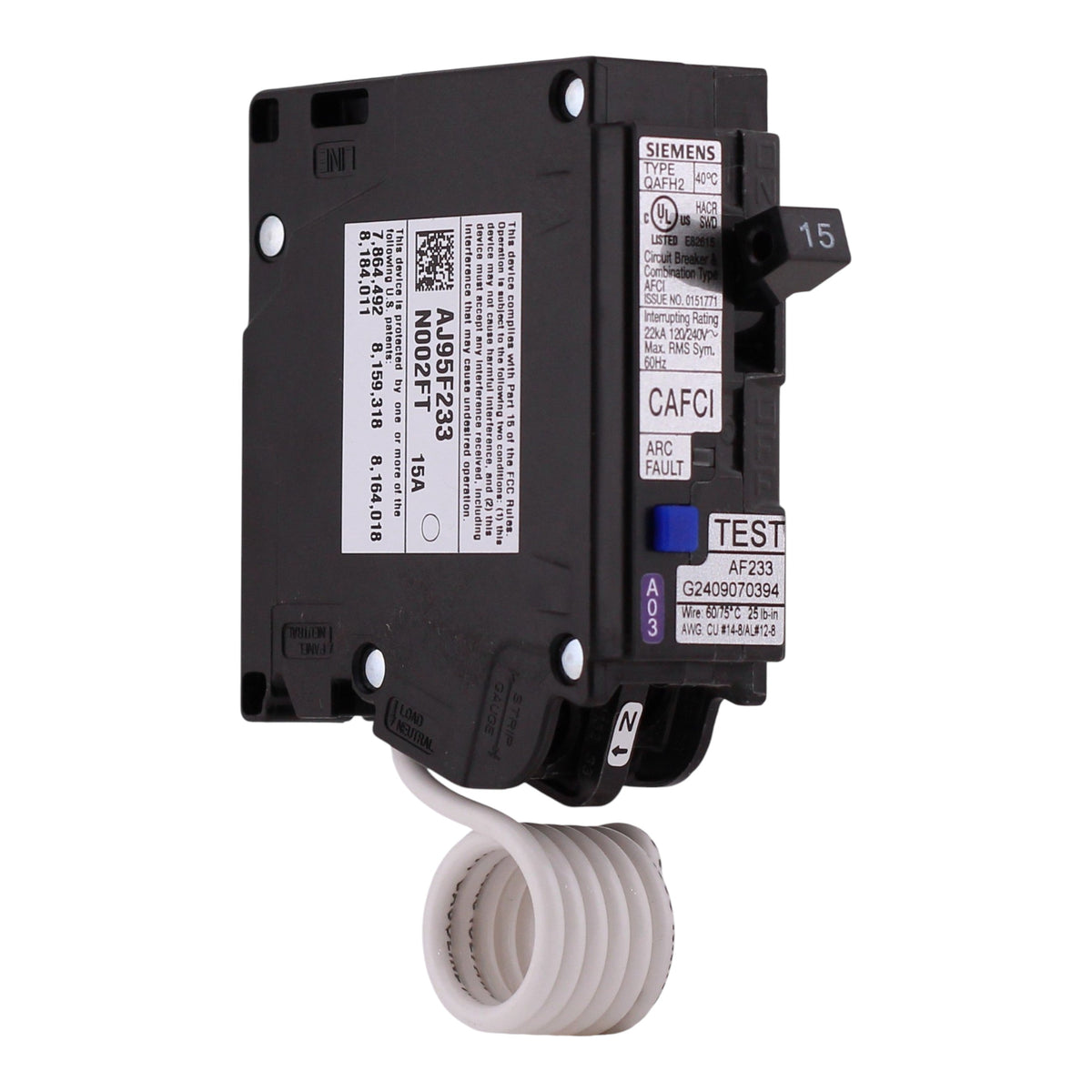 Siemens QAFH2, QA115AFCH, 15A, 1P, 120V, CAFCI, Pigtail Neutral, Circuit Breaker - Image 4