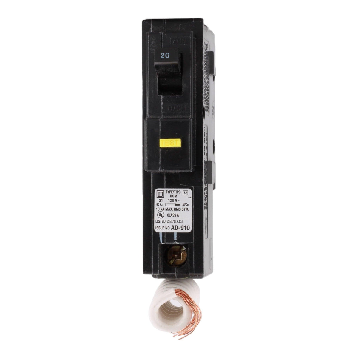 Square D HOM120GFI 20 Amp Single Pole 120V Pigtail-Neutral GFCI Ground Fault Circuit Breaker UL - Image 2