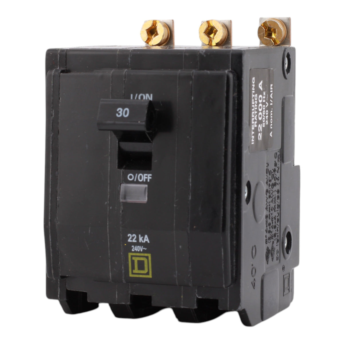 Square D QOB330VH, 30A, 120/240V, 3-Pole, Bolt-On Circuit Breaker, Standard Trip, 22kA Interrupt Rating, for Square D Load Centers - Image 3