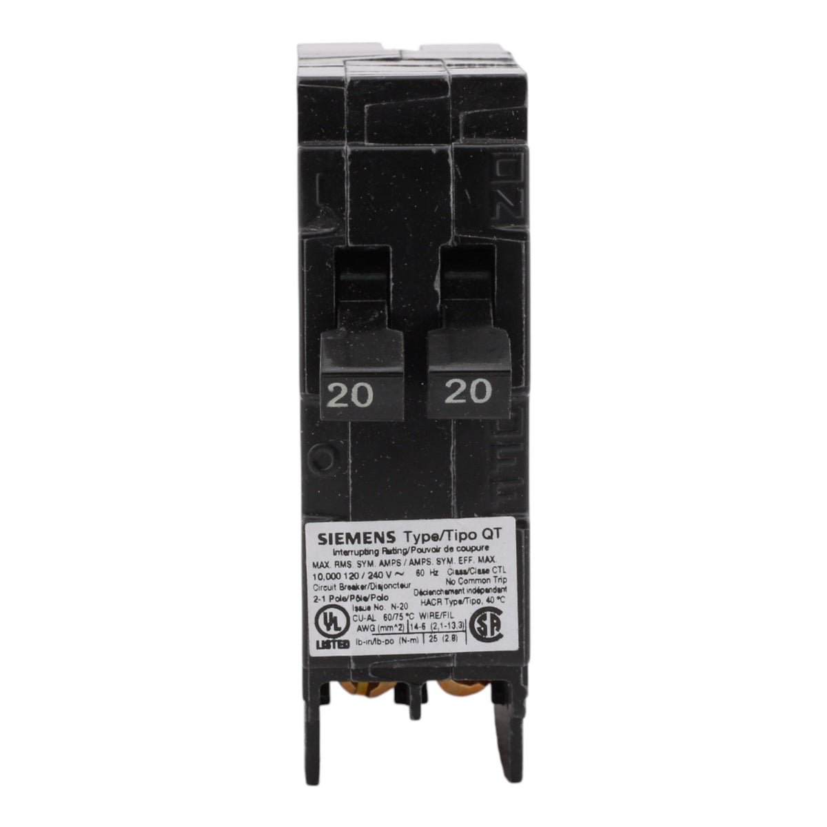 Siemens Q2020 Tandem 20/20A 1P 120V 10kA Circuit Breaker - Image 2