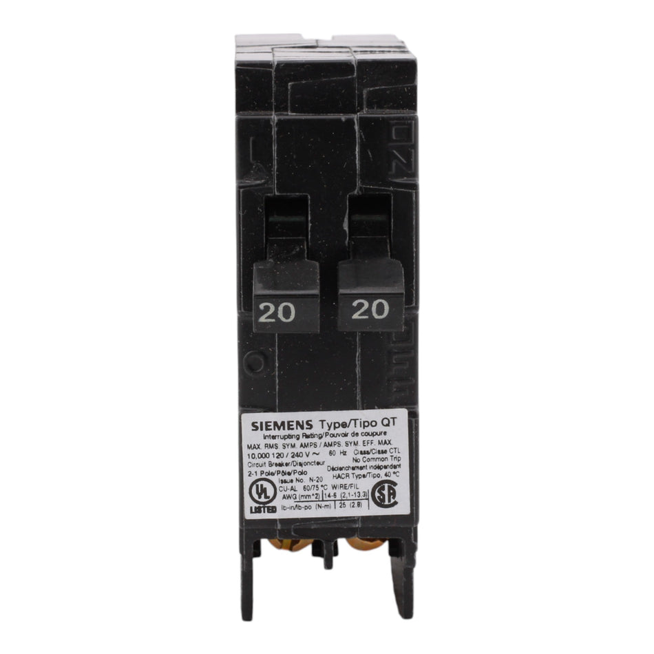Siemens Q2020 Tandem 20/20A 1P 120V 10kA Circuit Breaker - Image 2