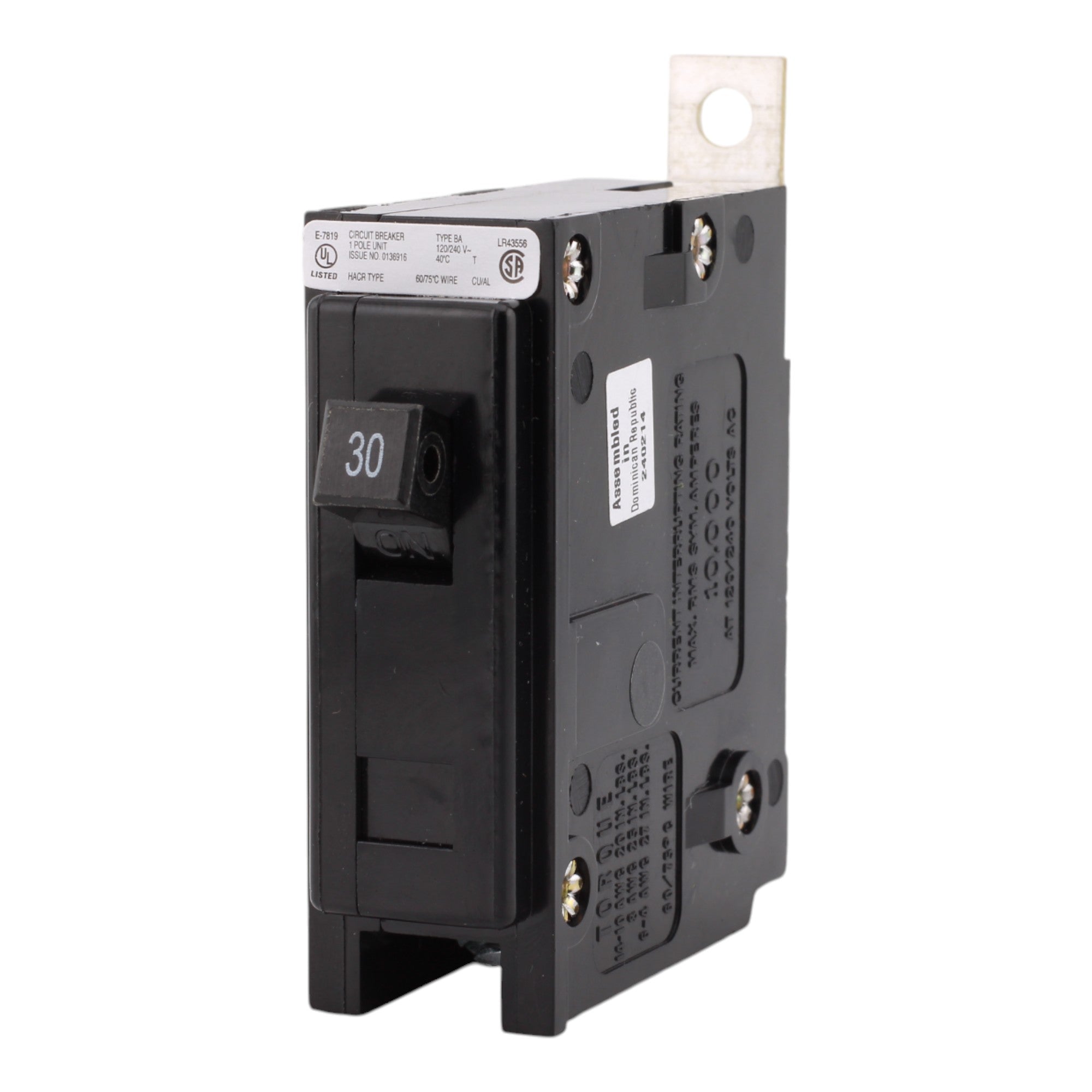 Eaton BAB1030, 30A, 120/240V, 1-Pole, 10kAIC, Quicklag Industrial Thermal-Magnetic Circuit Breaker, Bolt-On - Image 3