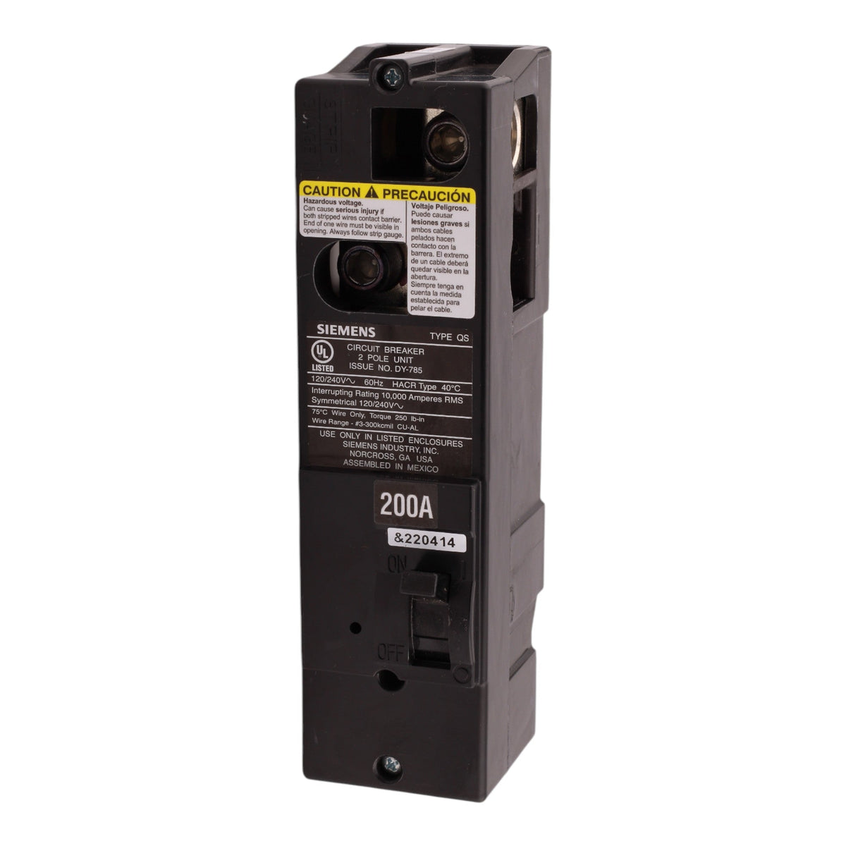 Siemens QS2200 200A 2P 120/240V Main Circuit Breaker - Image 2