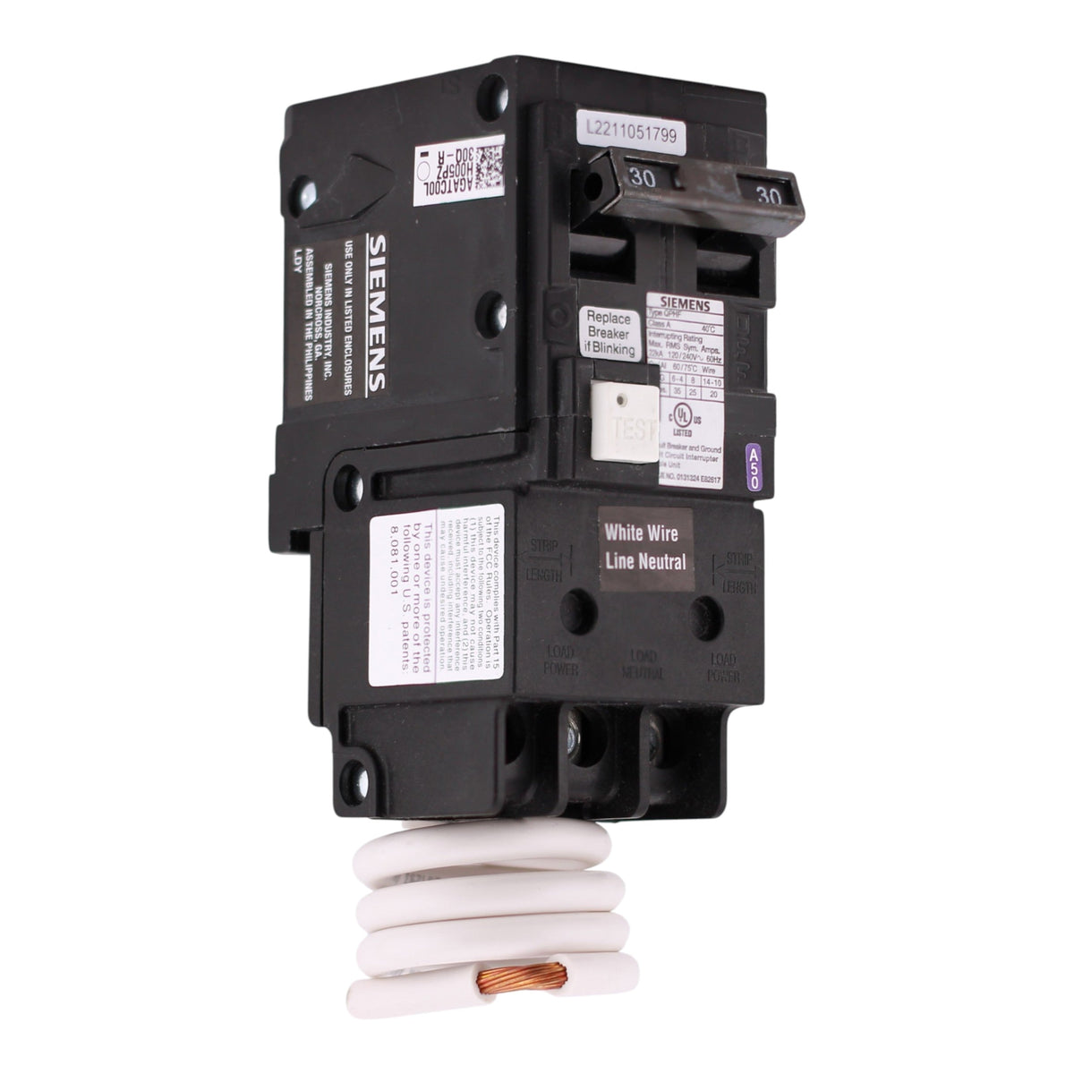 Siemens QP, QF230AH, 30A, 2P, 120/240V, GFCI, Pigtail Neutral, 22 kAIC, Circuit Breaker