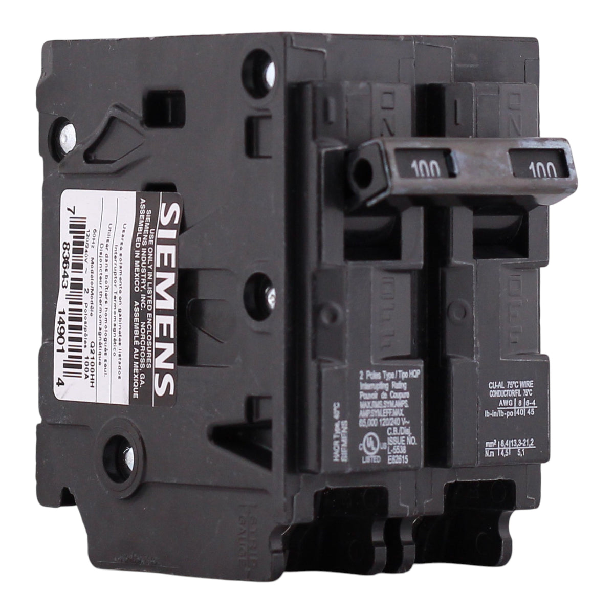 Siemens QP, Q2100HH, 100A, 2P, 120/240V, 65kAIC, Thermal Magnetic, Circuit Breaker - Image 3
