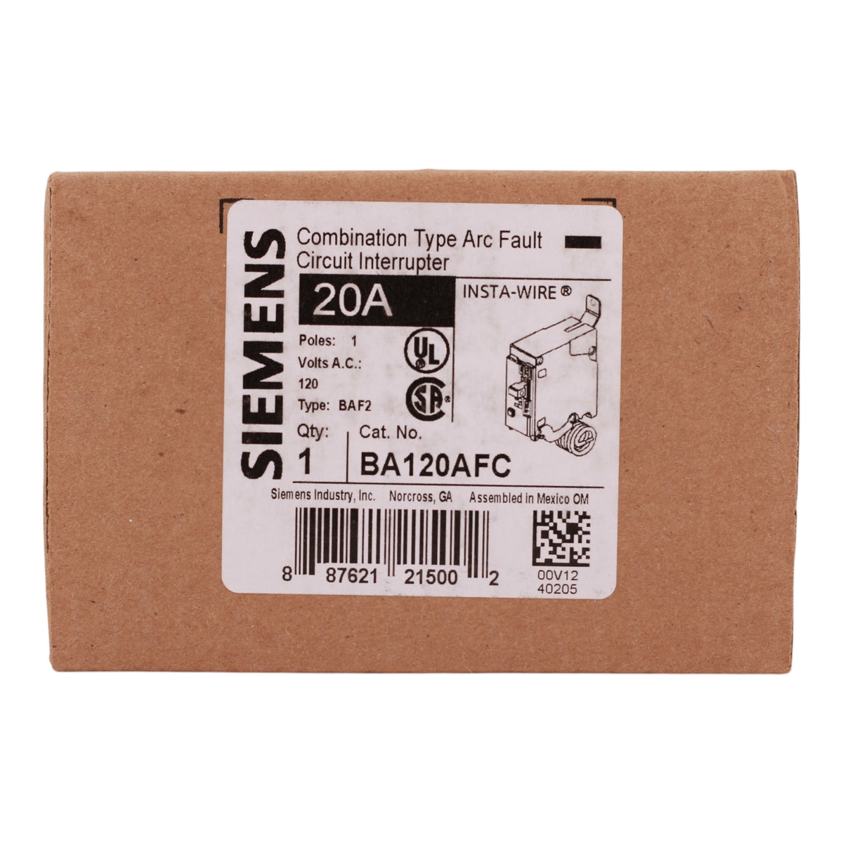 Siemens BA, BA120AFC, 20A, 1P, 120V, AFCI, Pigtail Neutral, Circuit Breaker - Image 3