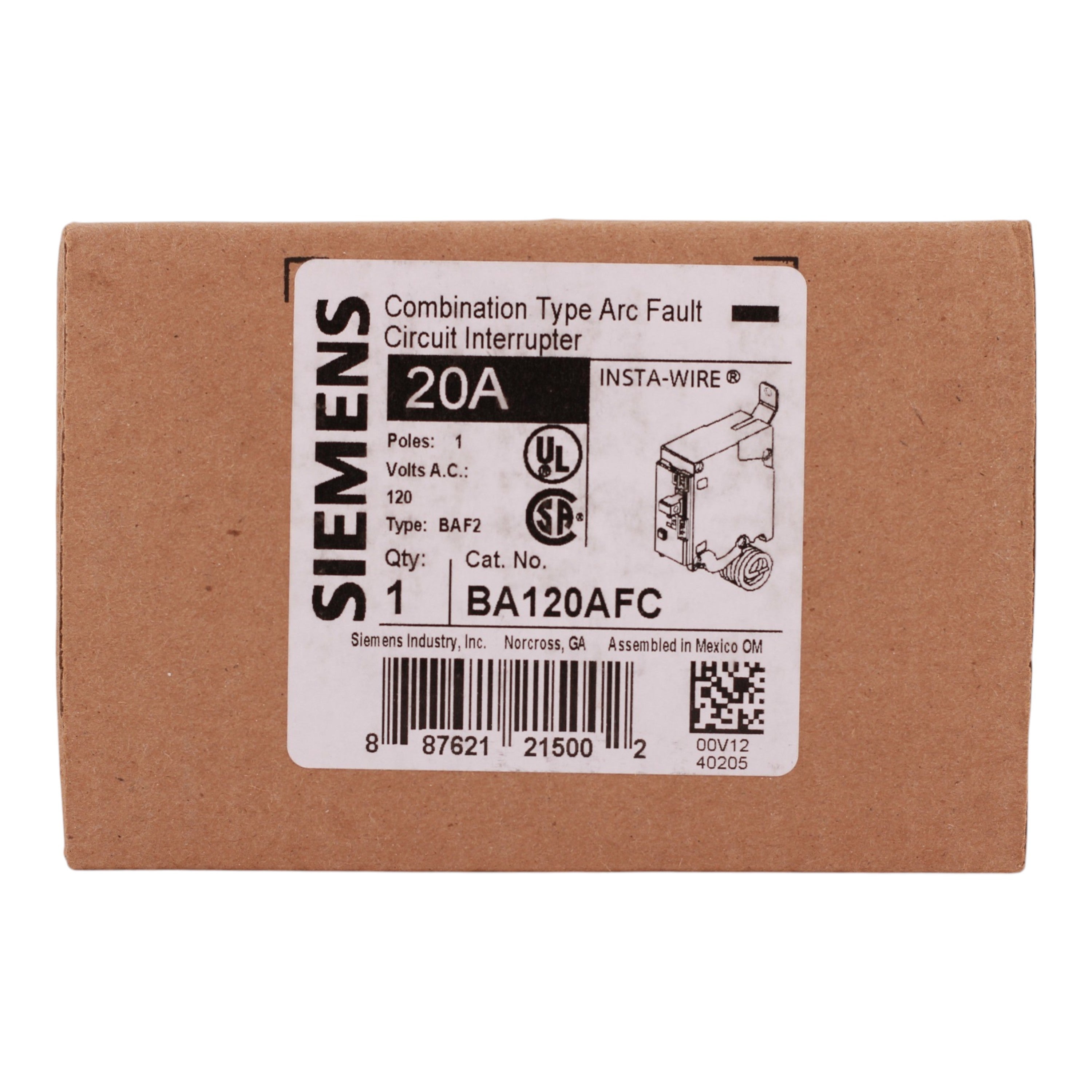 Siemens BA, BA120AFC, 20A, 1P, 120V, AFCI, Pigtail Neutral, Circuit Breaker - Image 3